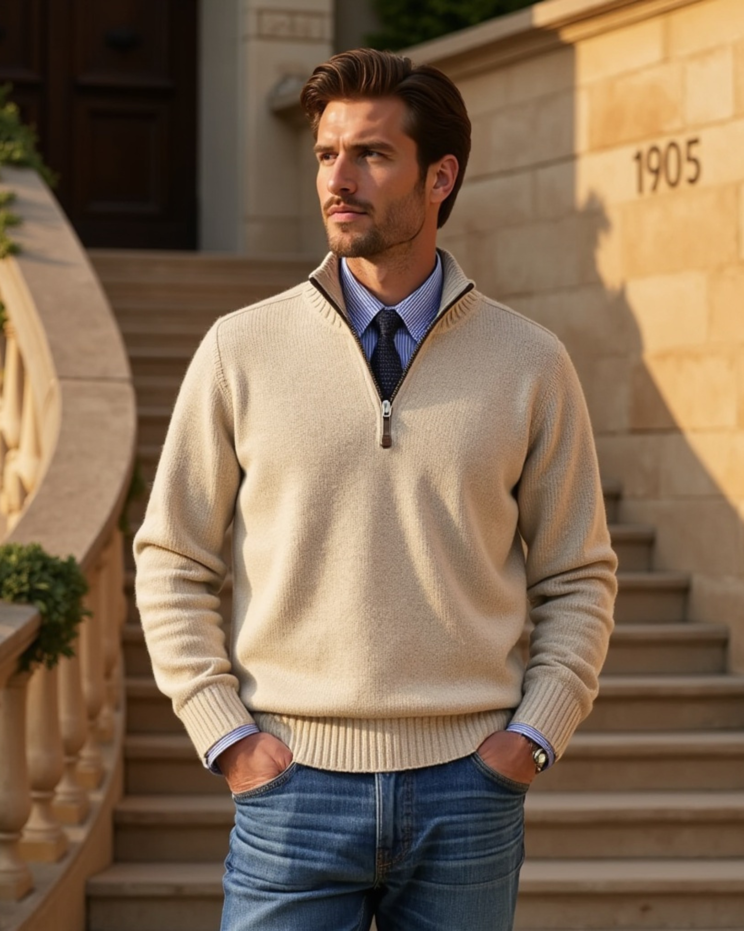 Old Aura | Men’s Half-Zip Sweater with Modern Zipper Accent