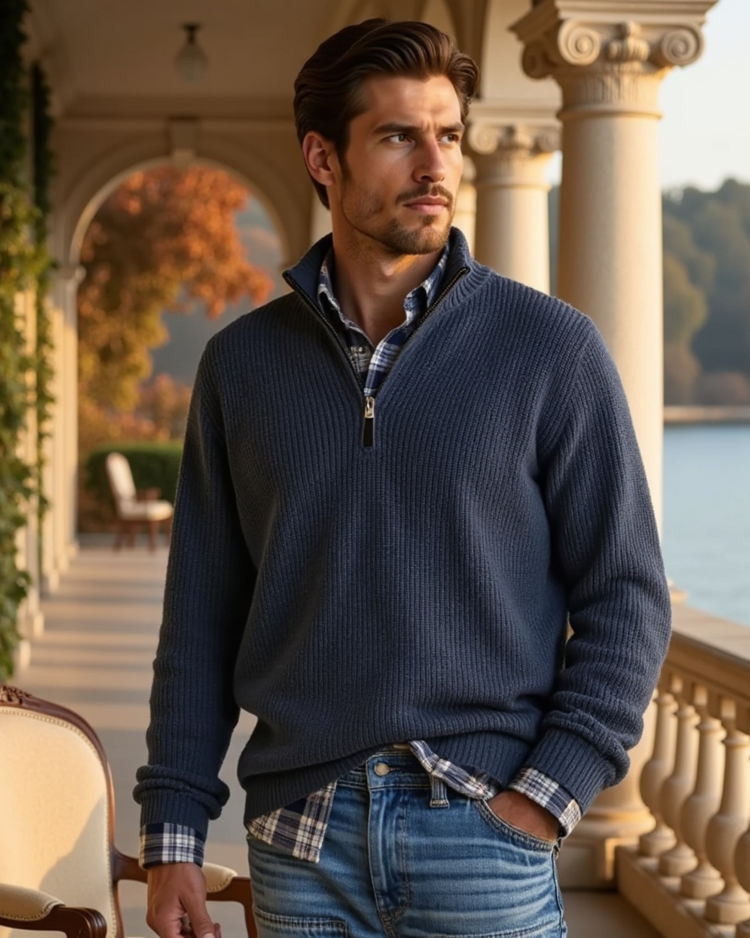 Old Aura | Men’s Casual Fit Sweater with Zippered Collar