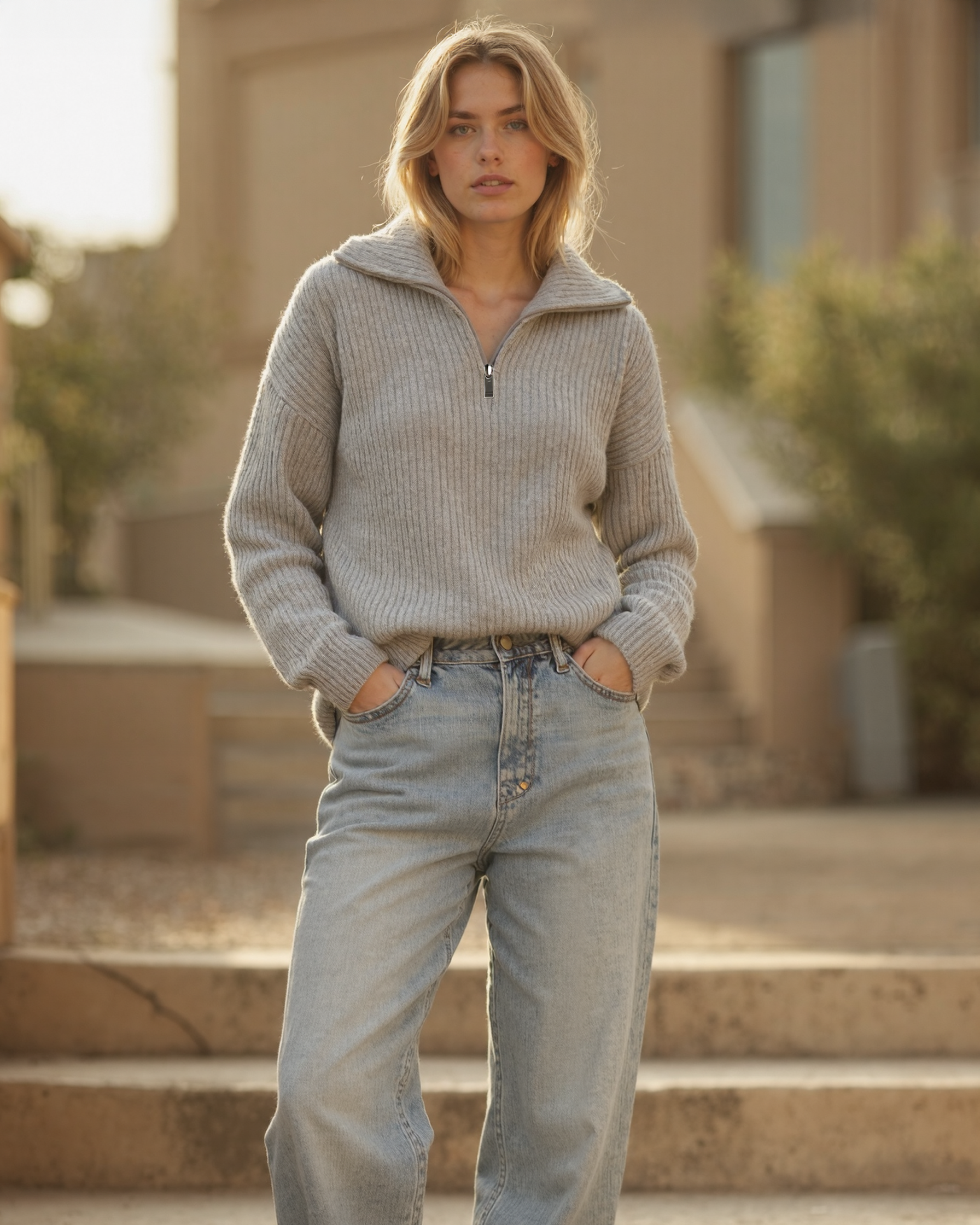 Old Aura | Women’s Half-Zip Knit Sweater with Long Sleeves