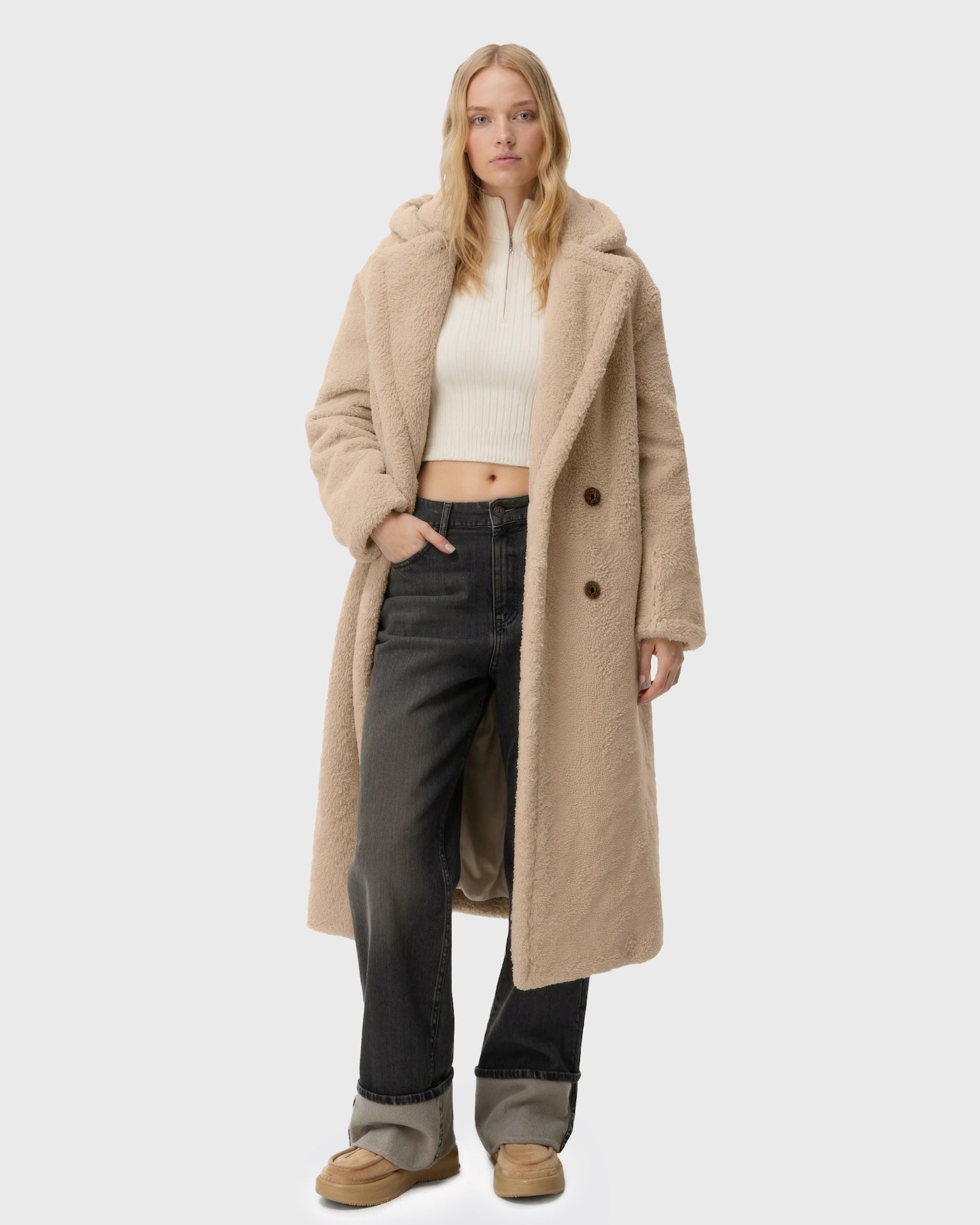 Old Aura | Women’s Long Teddy Coat with Straight Silhouette