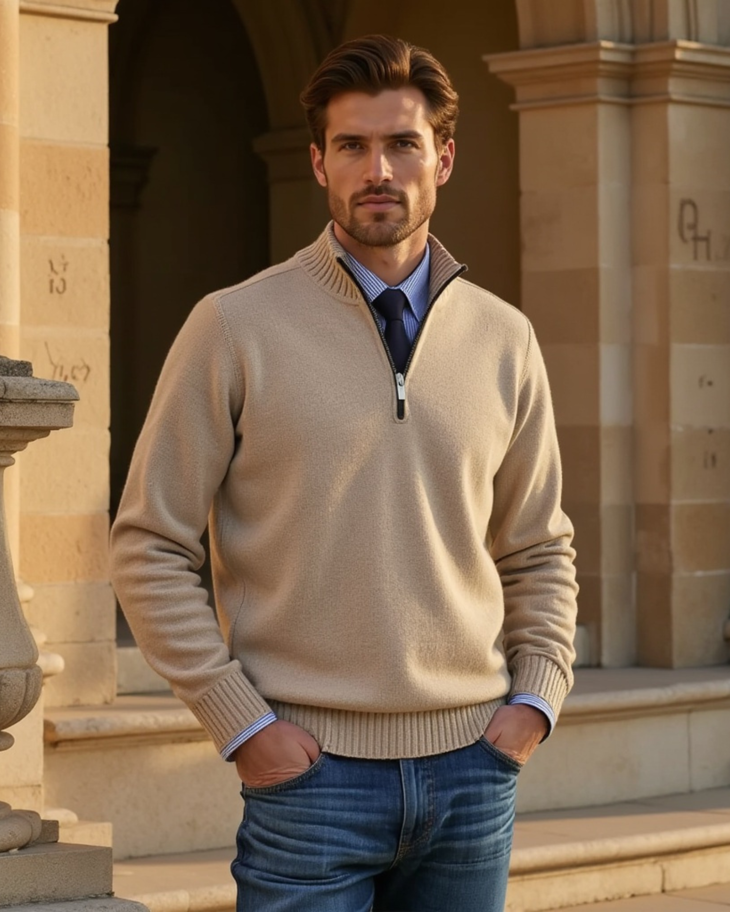 Old Aura | Men’s Half-Zip Sweater with Modern Zipper Accent