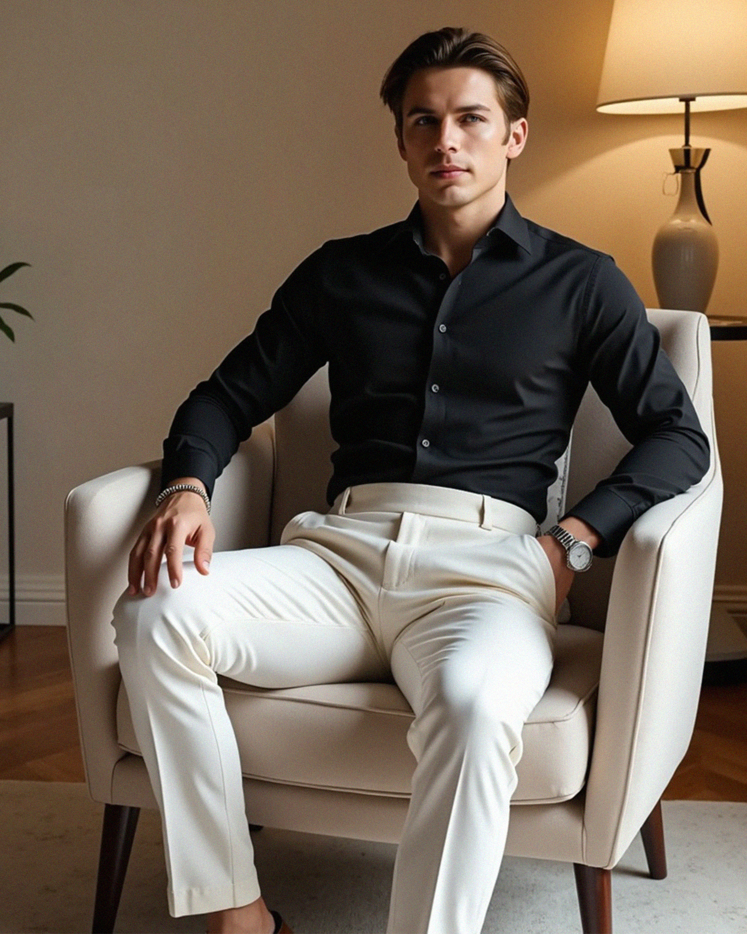 Old Aura | Men’s Pleated Front Dress Trousers with Belt Loops