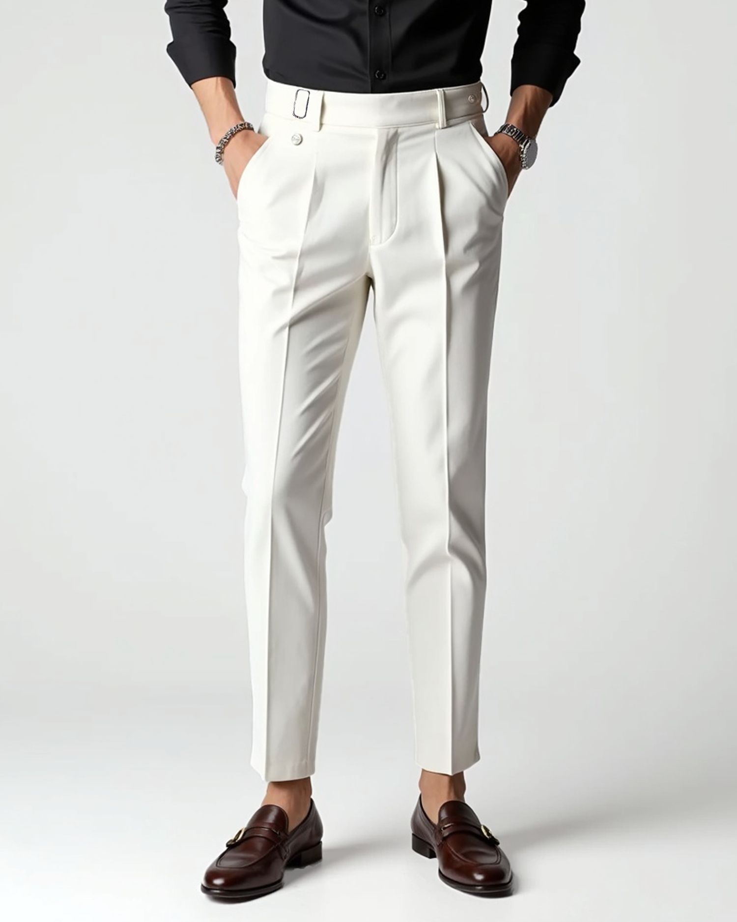 Old Aura | Men’s Pleated Front Dress Trousers with Belt Loops