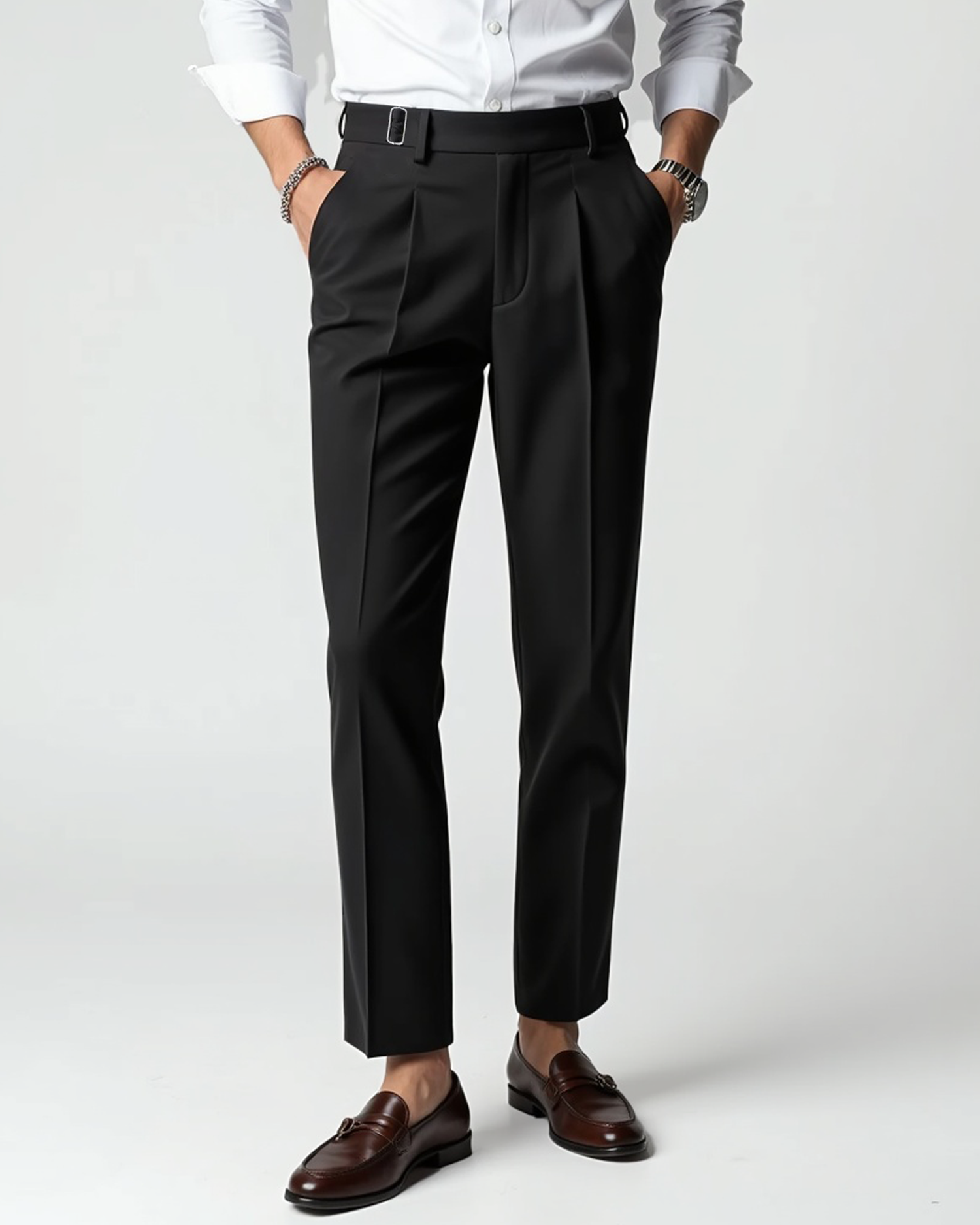 Old Aura | Men’s Pleated Front Dress Trousers with Belt Loops