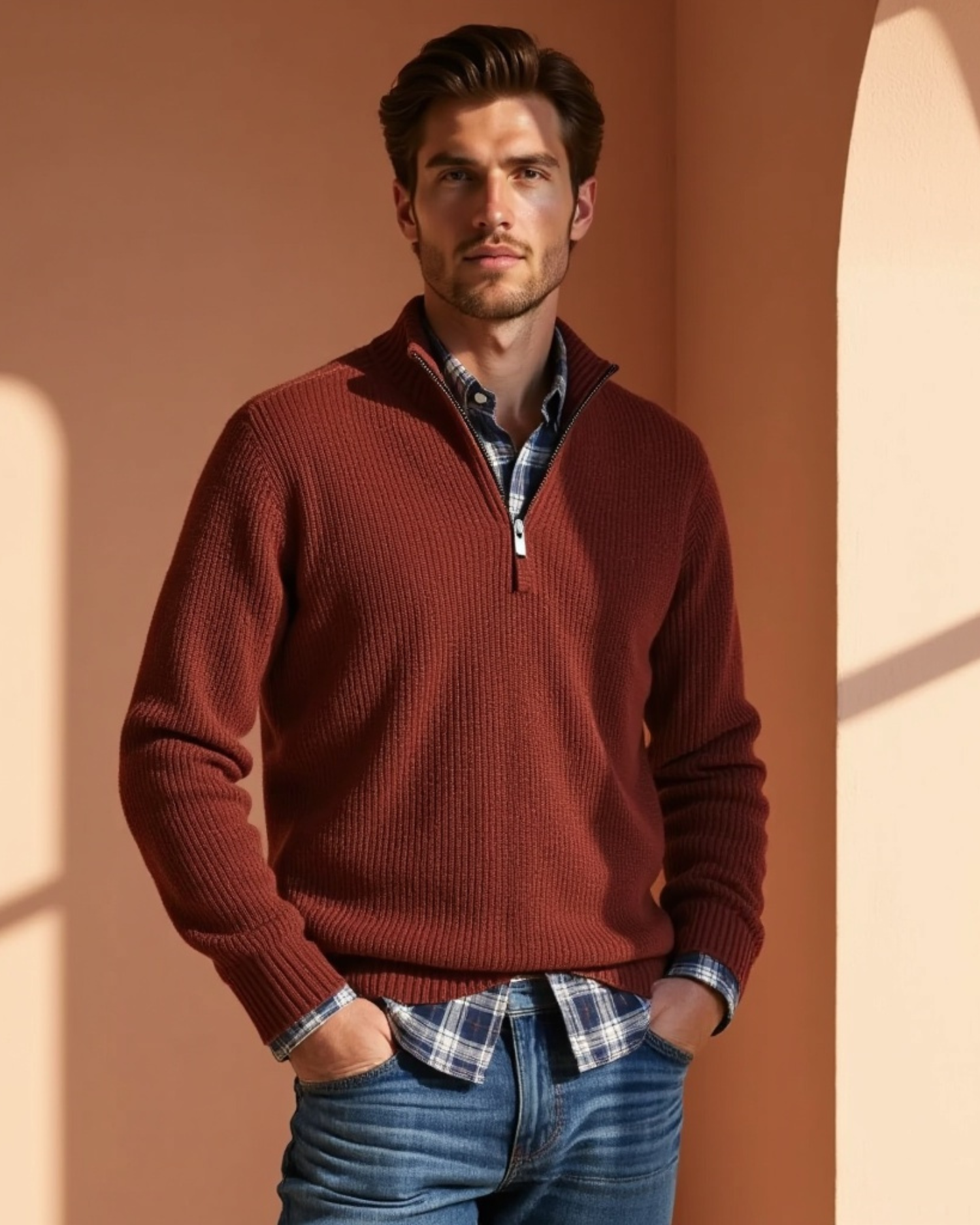 Old Aura | Men’s Casual Fit Sweater with Zippered Collar
