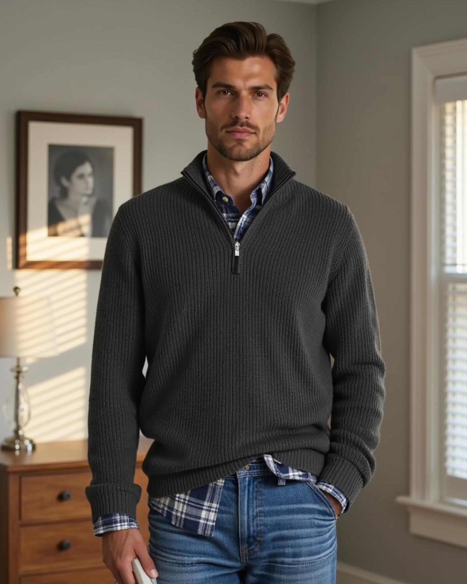 Old Aura | Men’s Casual Fit Sweater with Zippered Collar