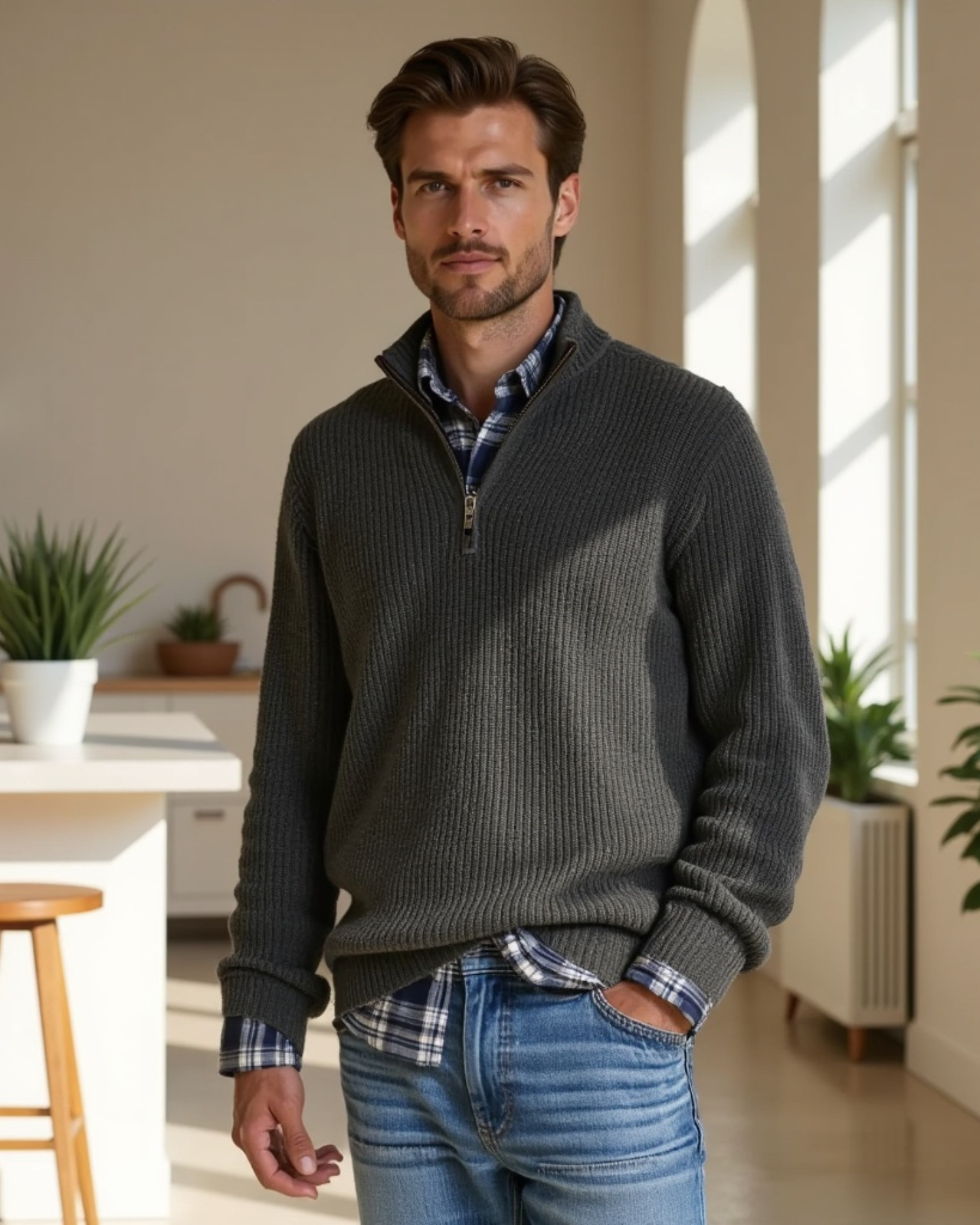 Old Aura | Men’s Casual Fit Sweater with Zippered Collar