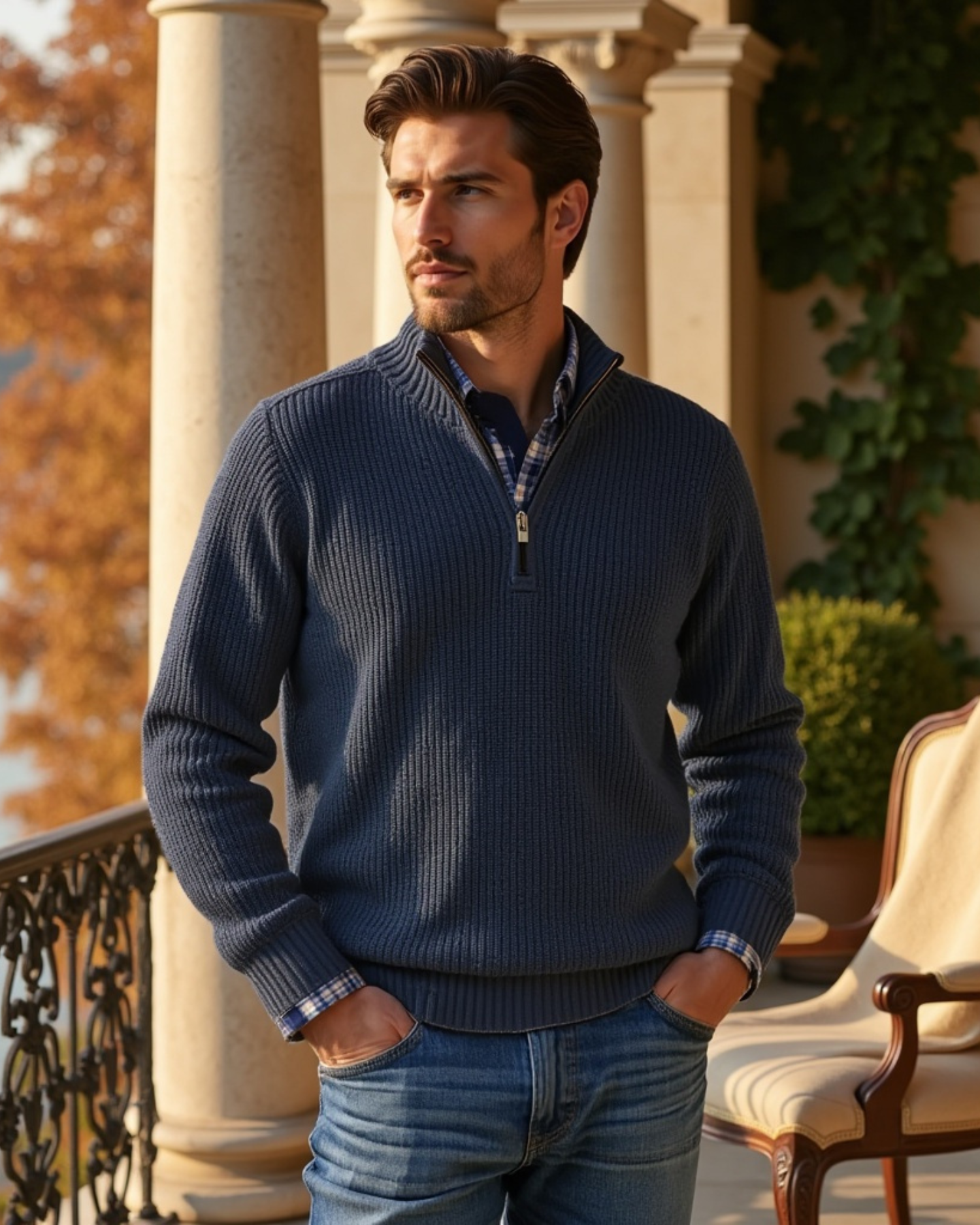 Old Aura | Men’s Casual Fit Sweater with Zippered Collar