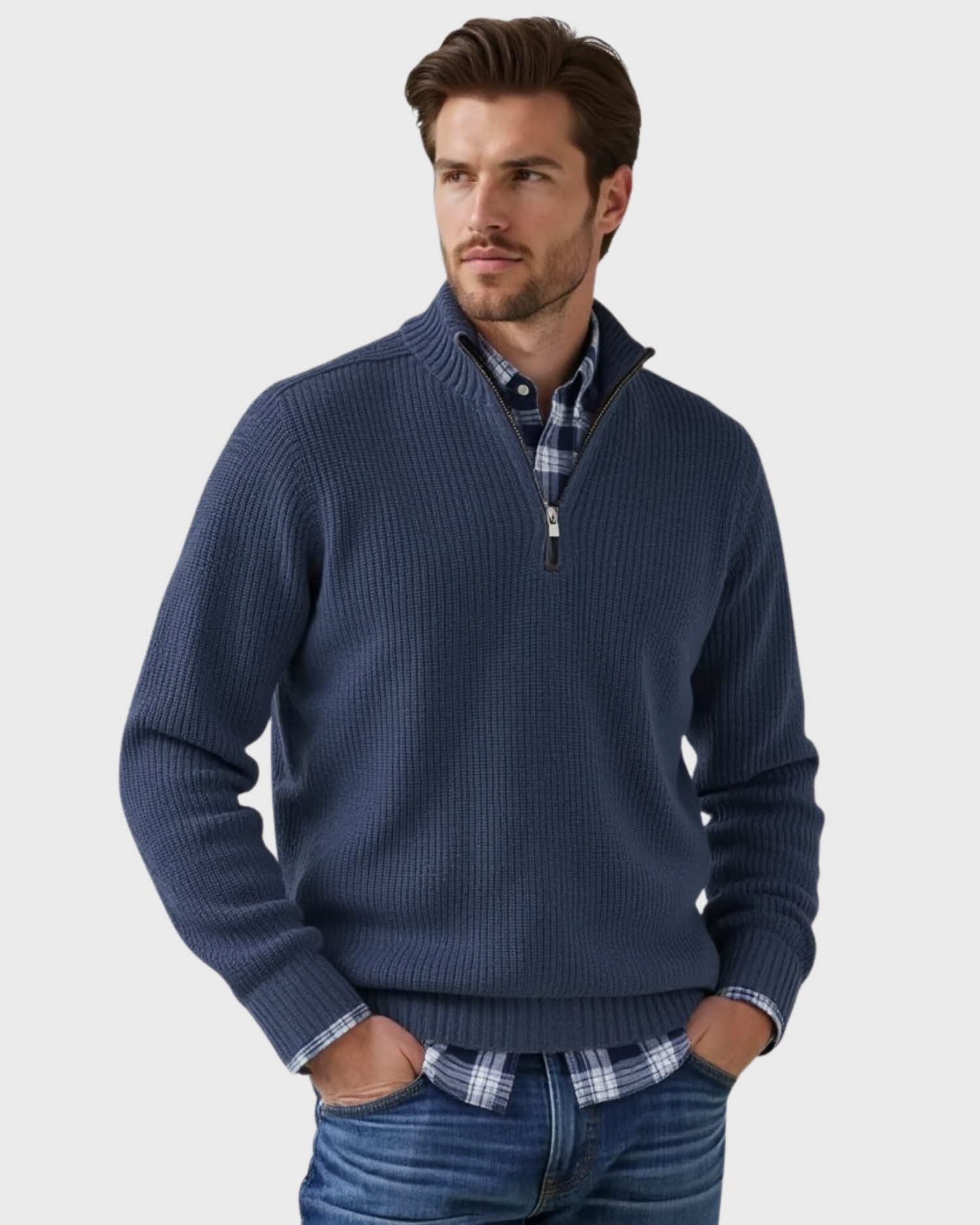 Old Aura | Men’s Casual Fit Sweater with Zippered Collar