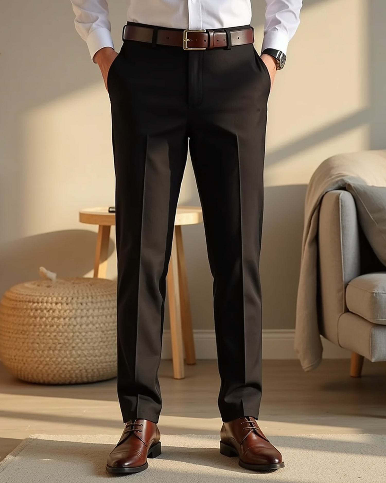 Old Aura | Men’s High Stretch Smart Casual Pants with Ankle-Length Cut