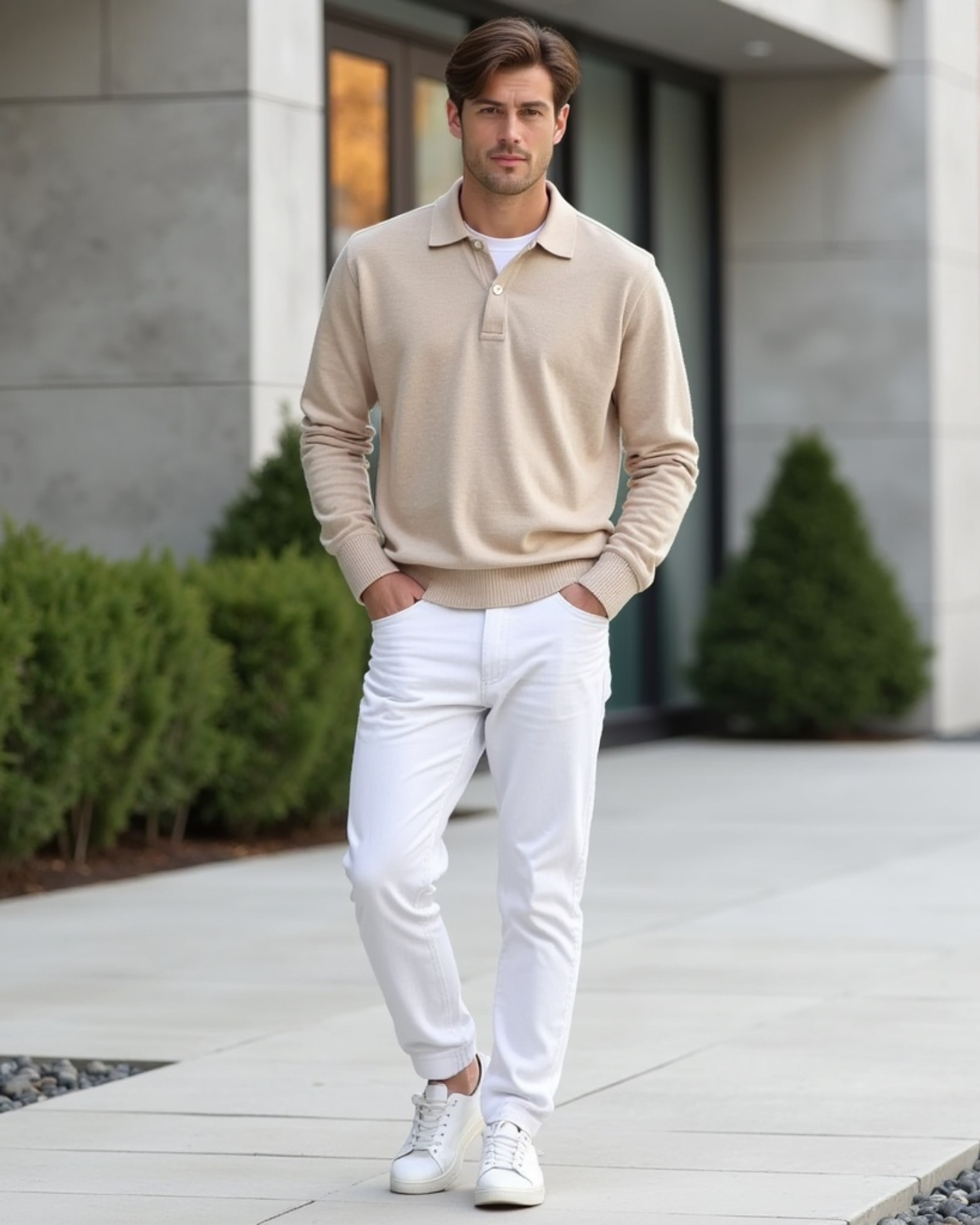 Old Aura | Men’s Long-Sleeve Polo Shirt with Button-Front Collar