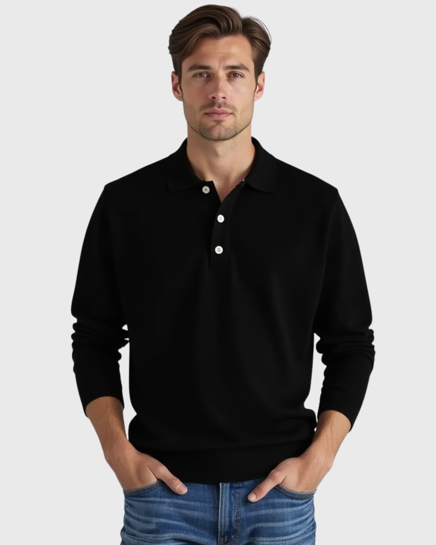 Old Aura | Men’s Long-Sleeve Polo Shirt with Button-Front Collar