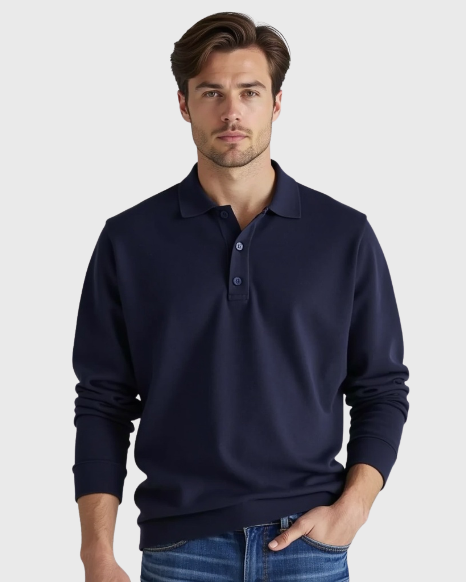 Old Aura | Men’s Long-Sleeve Polo Shirt with Button-Front Collar