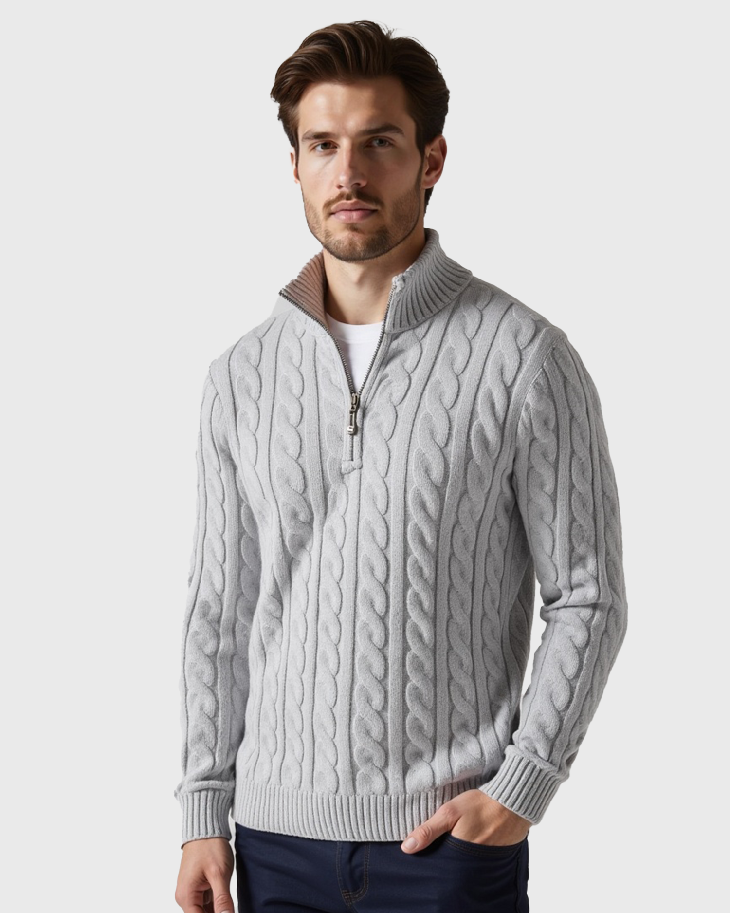 Old Aura | Men’s Ribbed Cotton Half Zip Sweater with High Neck