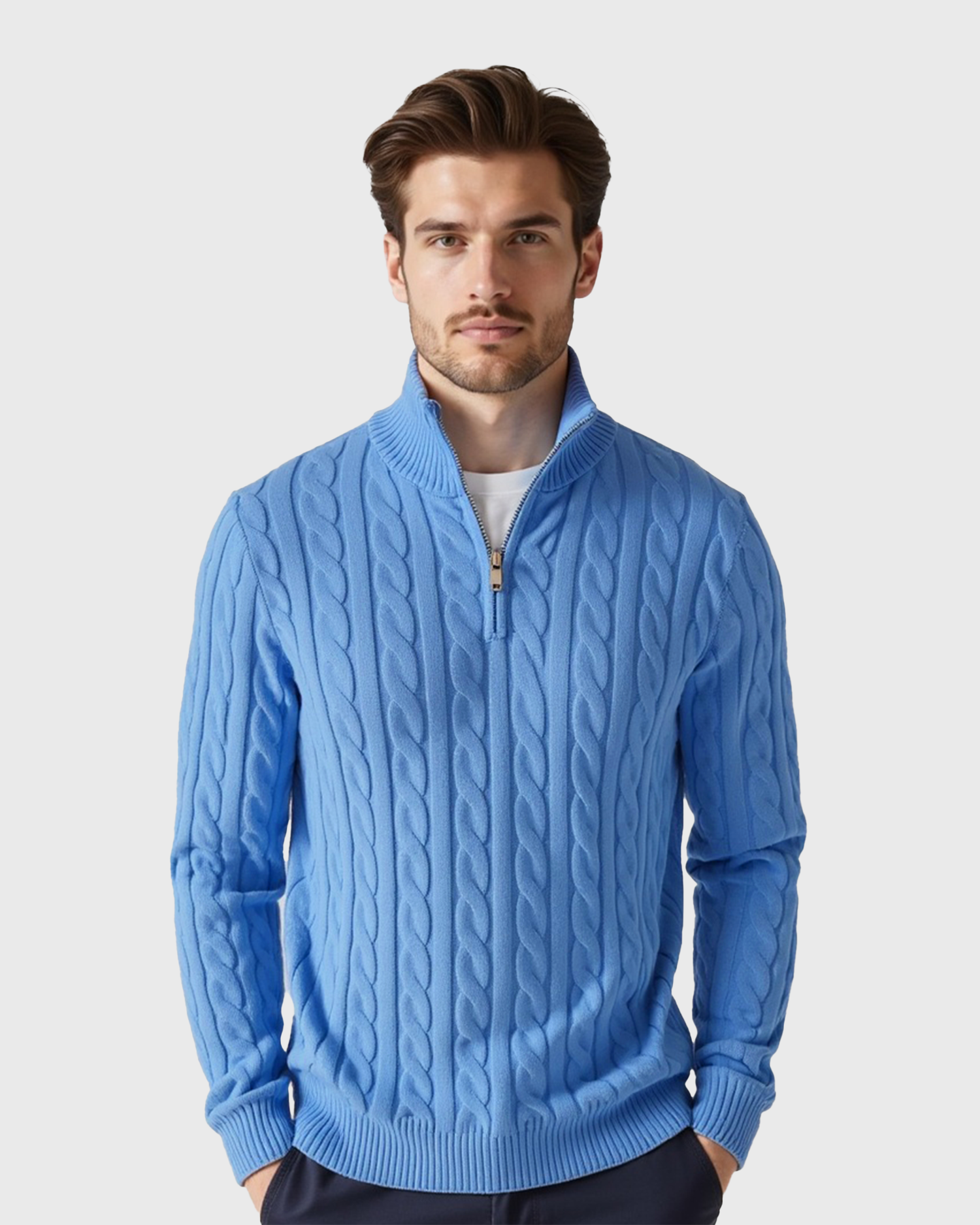 Old Aura | Men’s Ribbed Cotton Half Zip Sweater with High Neck