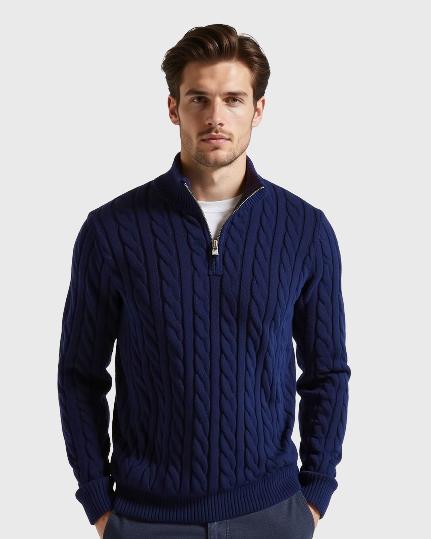Old Aura | Men’s Ribbed Cotton Half Zip Sweater with High Neck