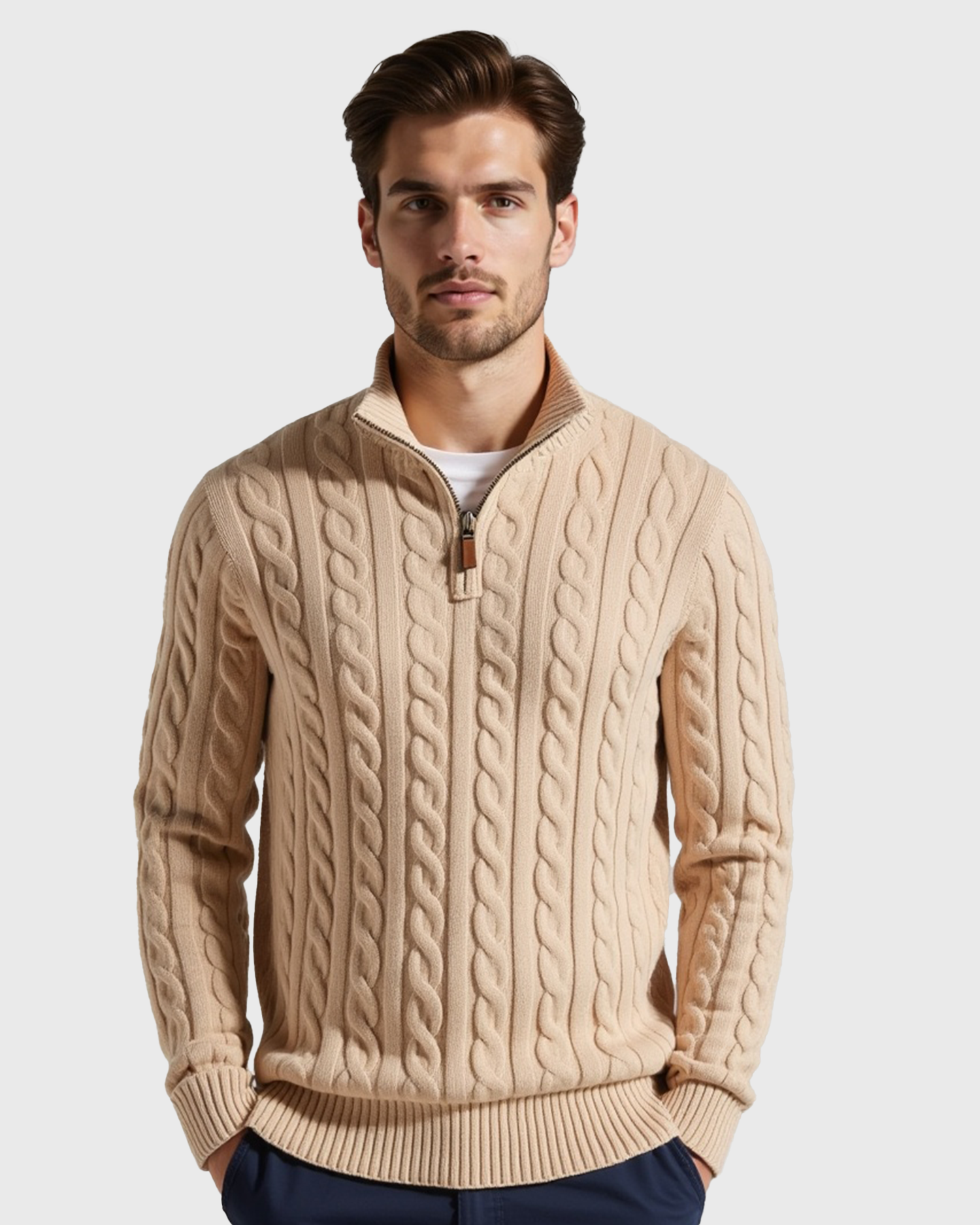 Old Aura | Men’s Ribbed Cotton Half Zip Sweater with High Neck