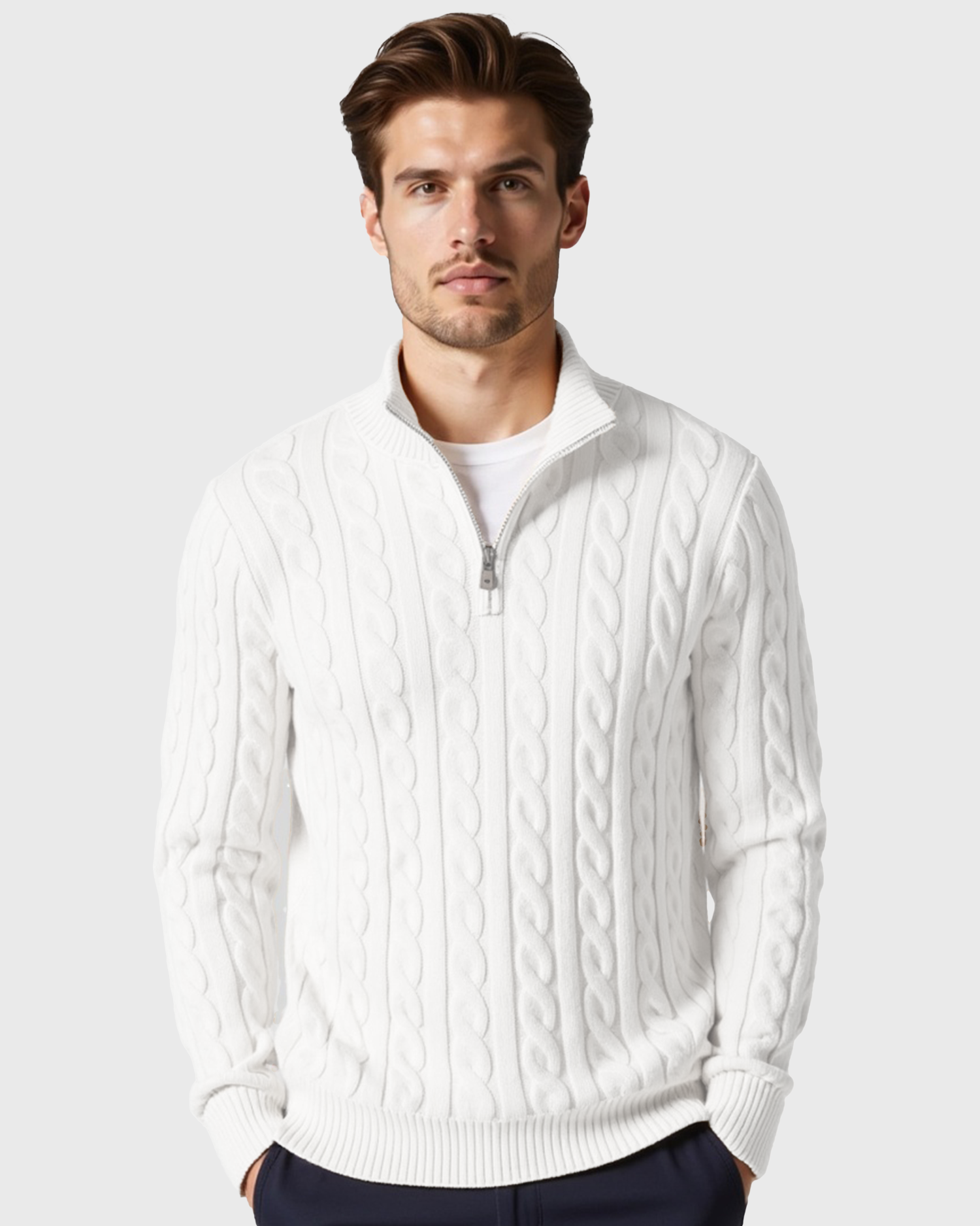 Old Aura | Men’s Ribbed Cotton Half Zip Sweater with High Neck