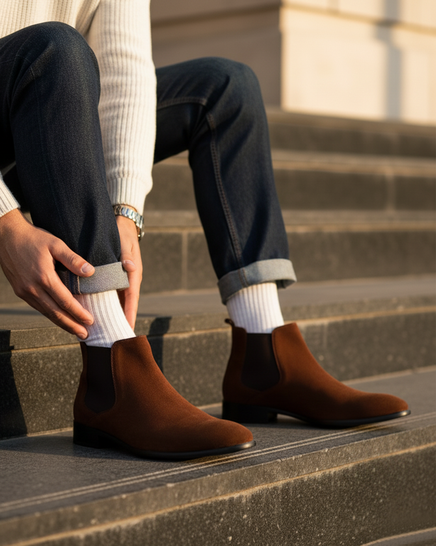 Old Aura | Men’s Suede-like Chelsea Boots with Side Panels
