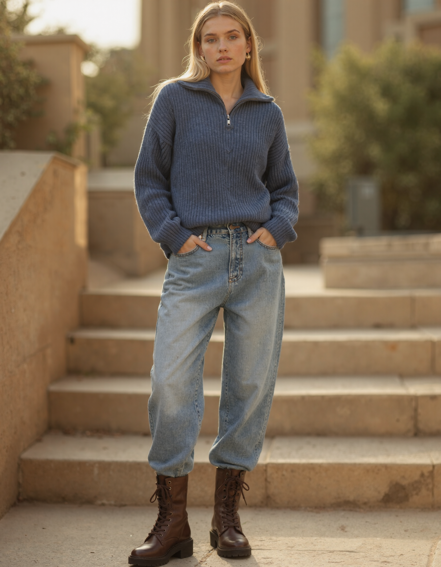 Old Aura | Women’s Half-Zip Knit Sweater with Long Sleeves