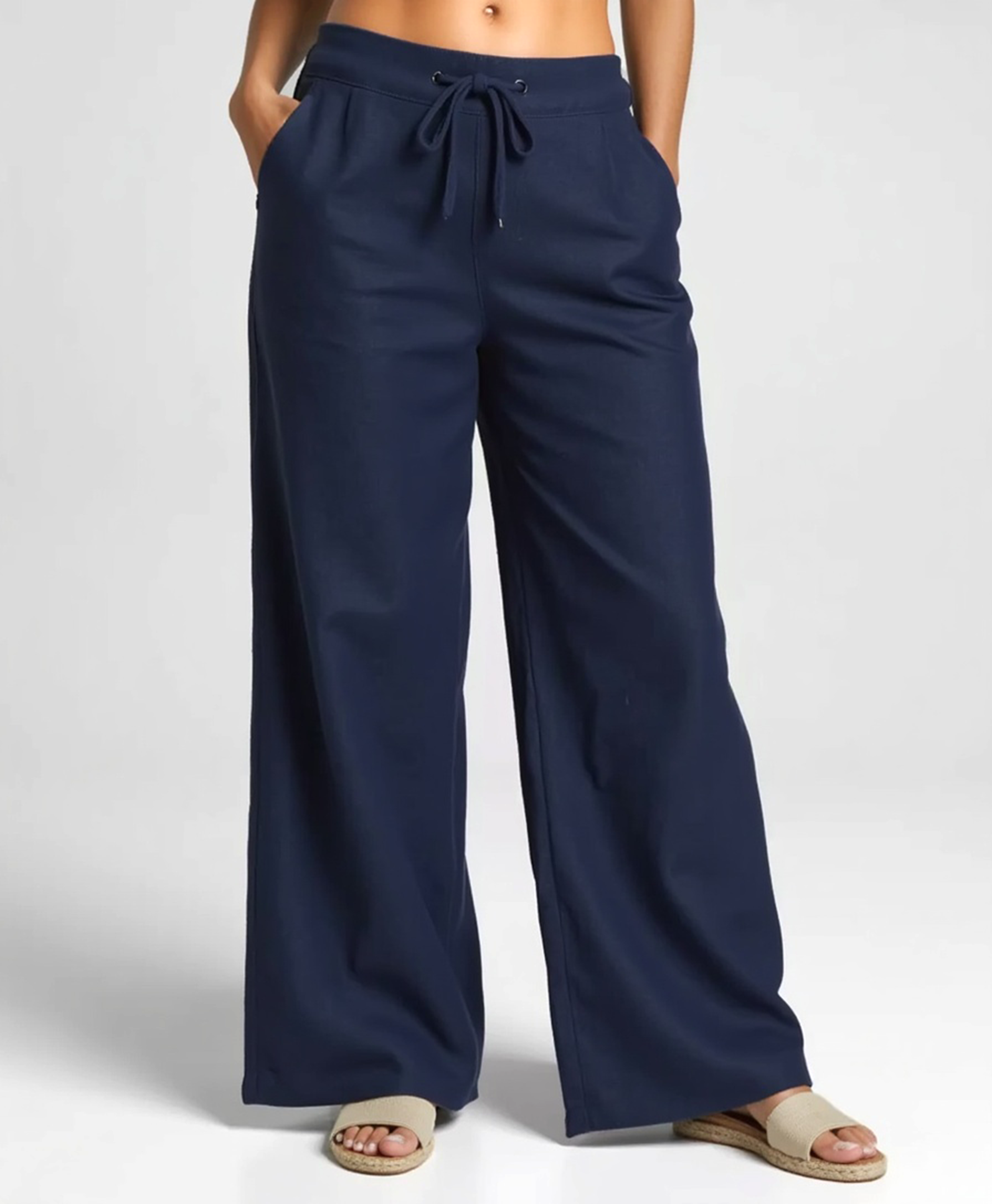 Old Aura | Women’s Linen Blend Loose Trousers with Elastic Waistband