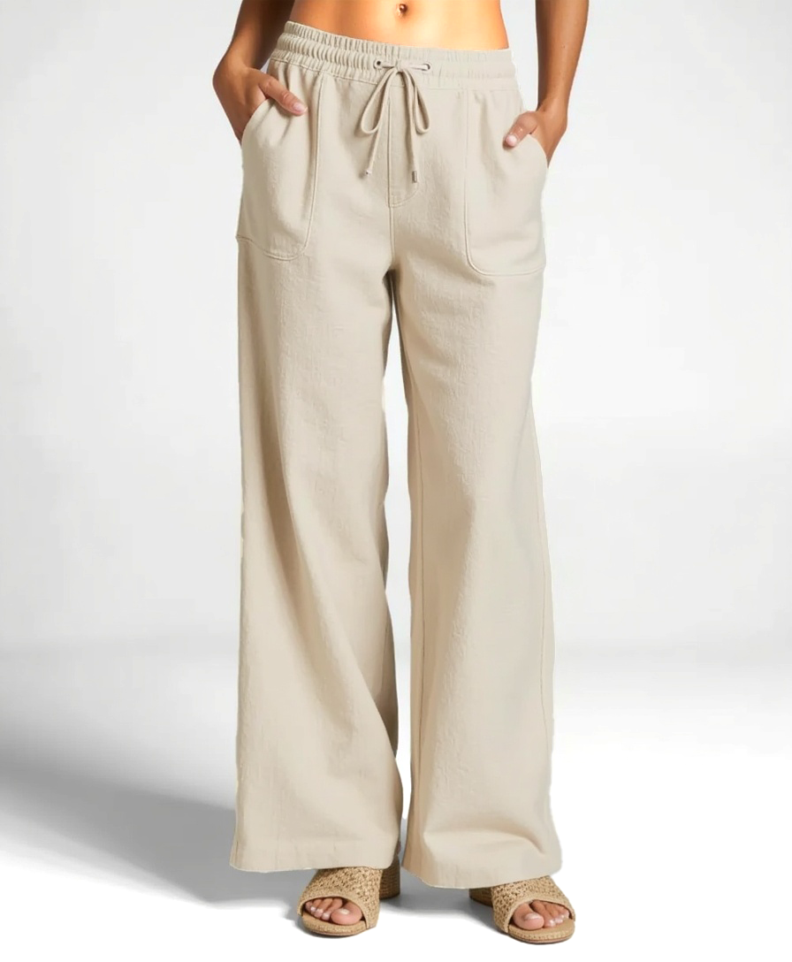 Old Aura | Women’s Linen Blend Loose Trousers with Elastic Waistband