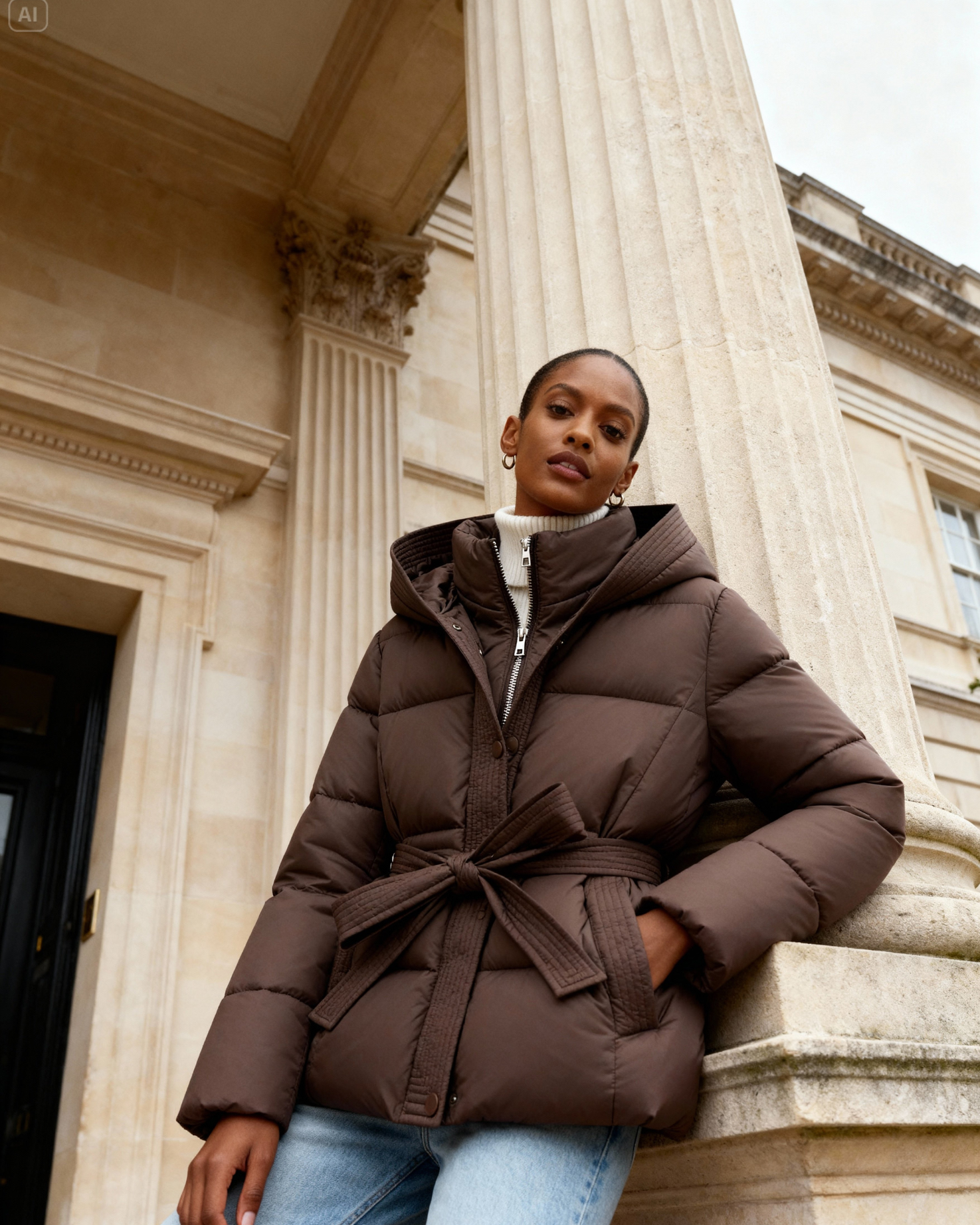 Old Aura | Women’s Quilted Padded Jacket with Tie Belt