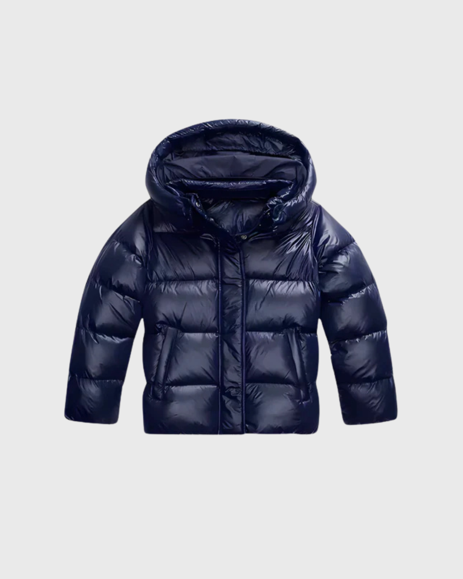 Old Aura | Women’s Shiny Finish Hooded Puffer Jacket with Cropped Silhouette