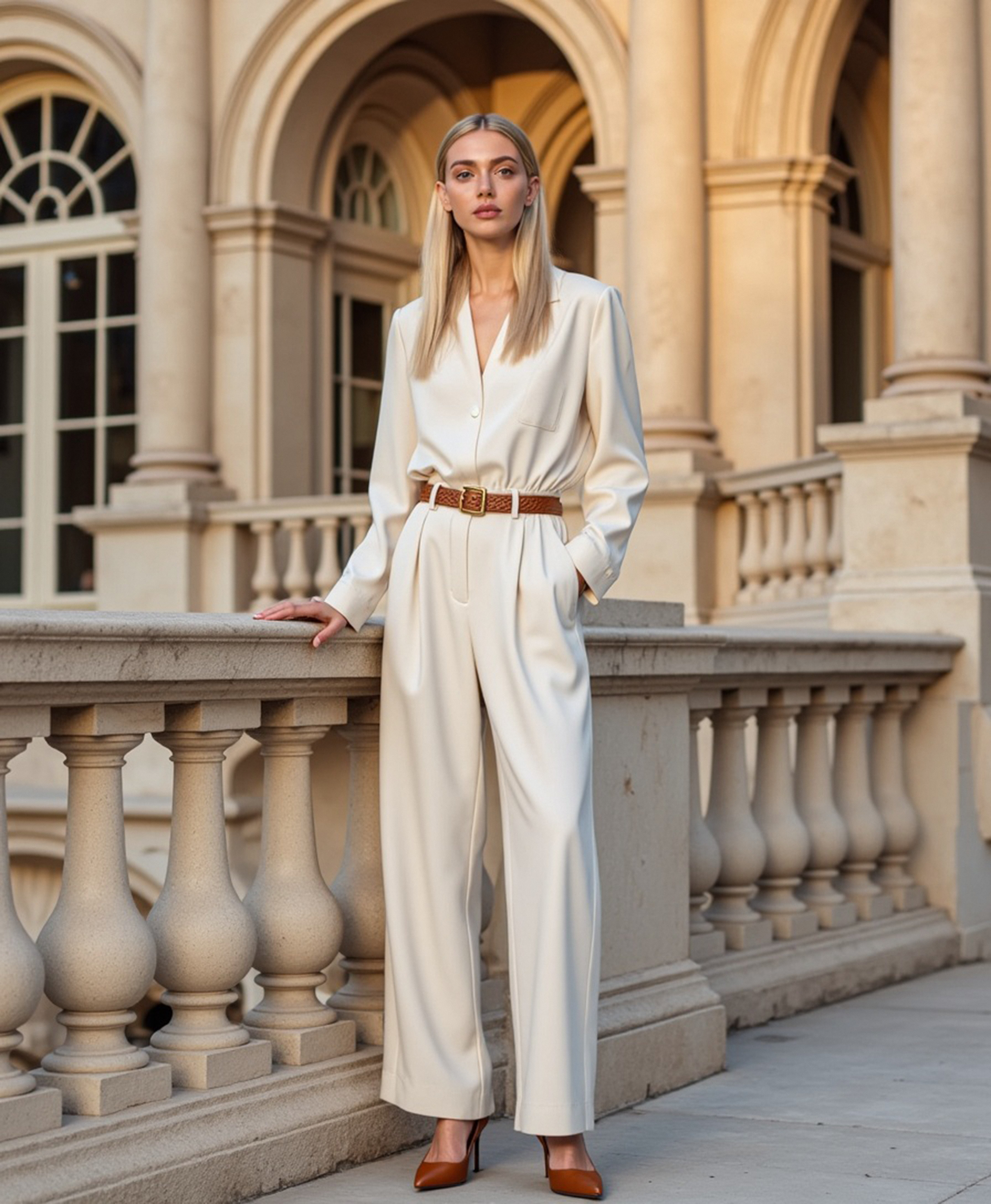 Old Aura | Women’s Straight-Cut Capri Pants with Light Sand Color