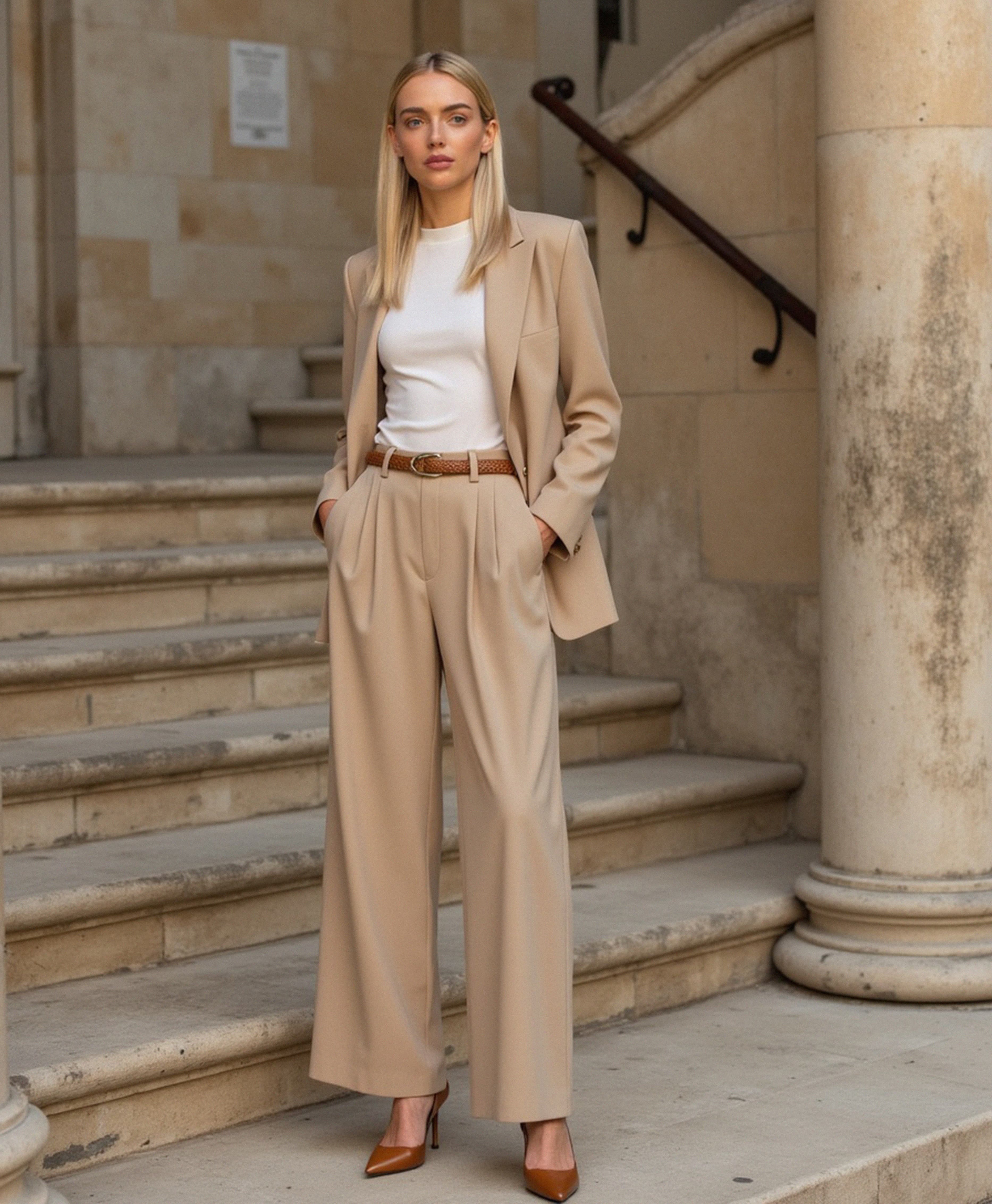 Old Aura | Women’s Straight-Cut Capri Pants with Light Sand Color