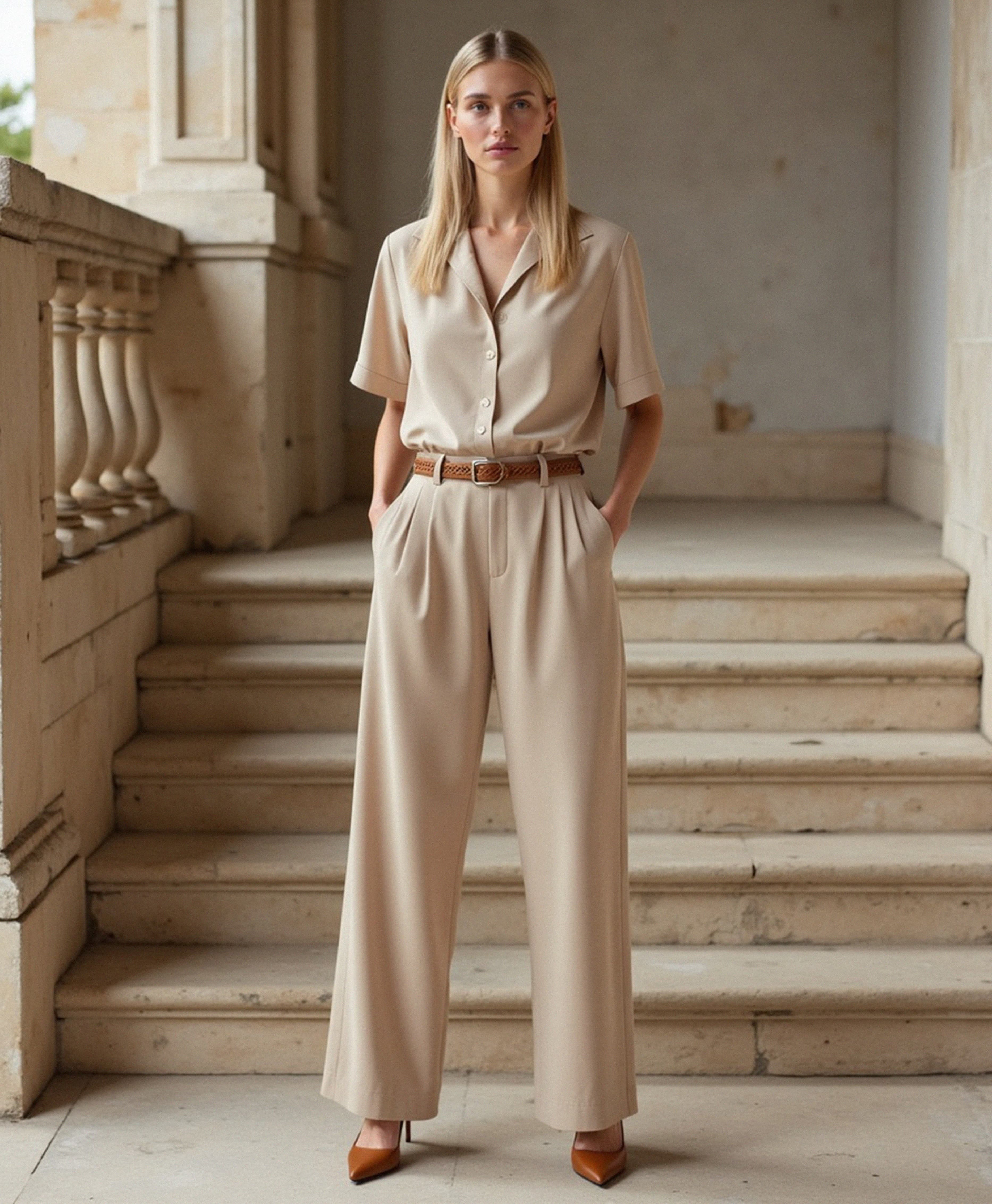 Old Aura | Women’s Straight-Cut Capri Pants with Light Sand Color