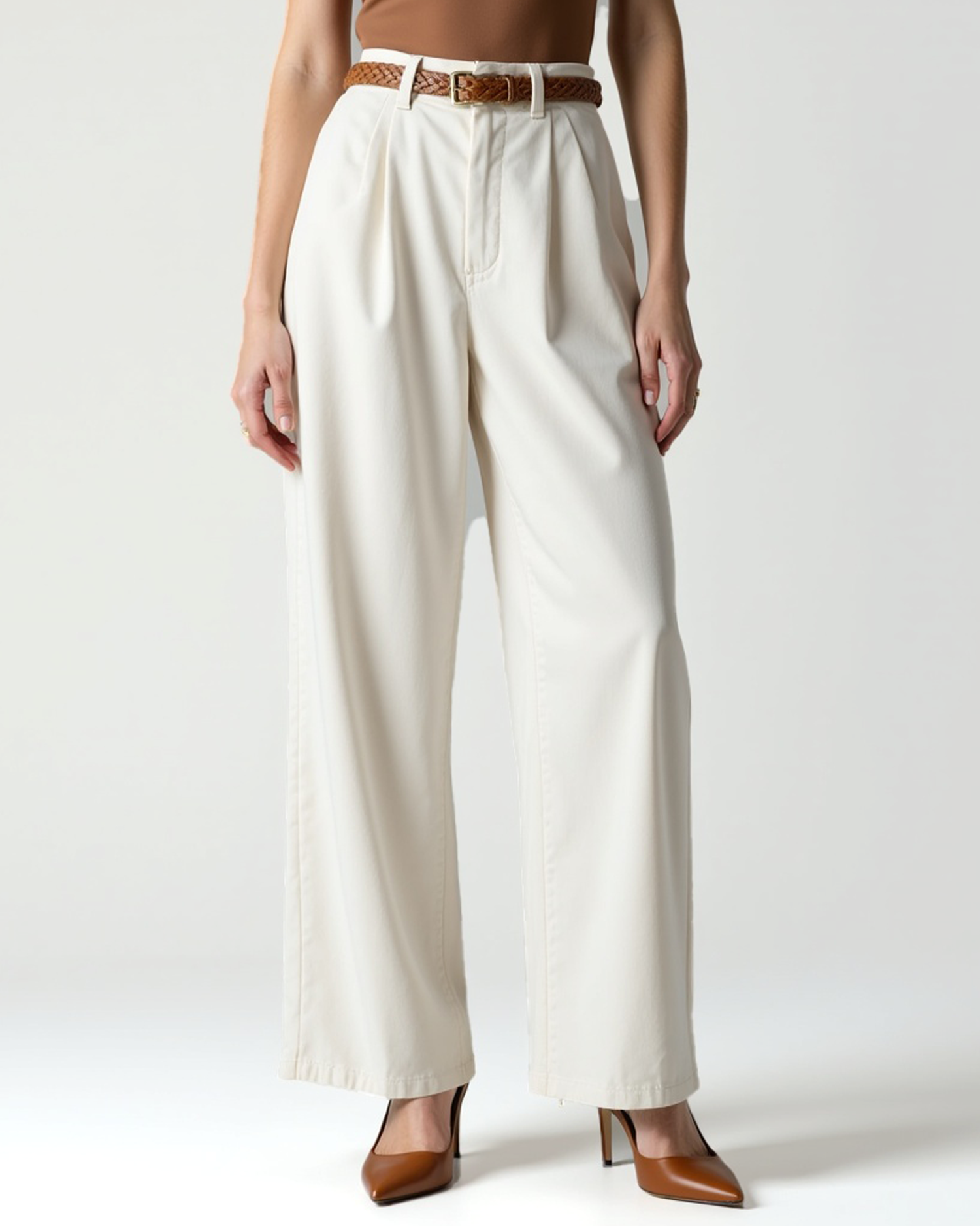 Old Aura | Women’s Straight-Cut Capri Pants with Light Sand Color