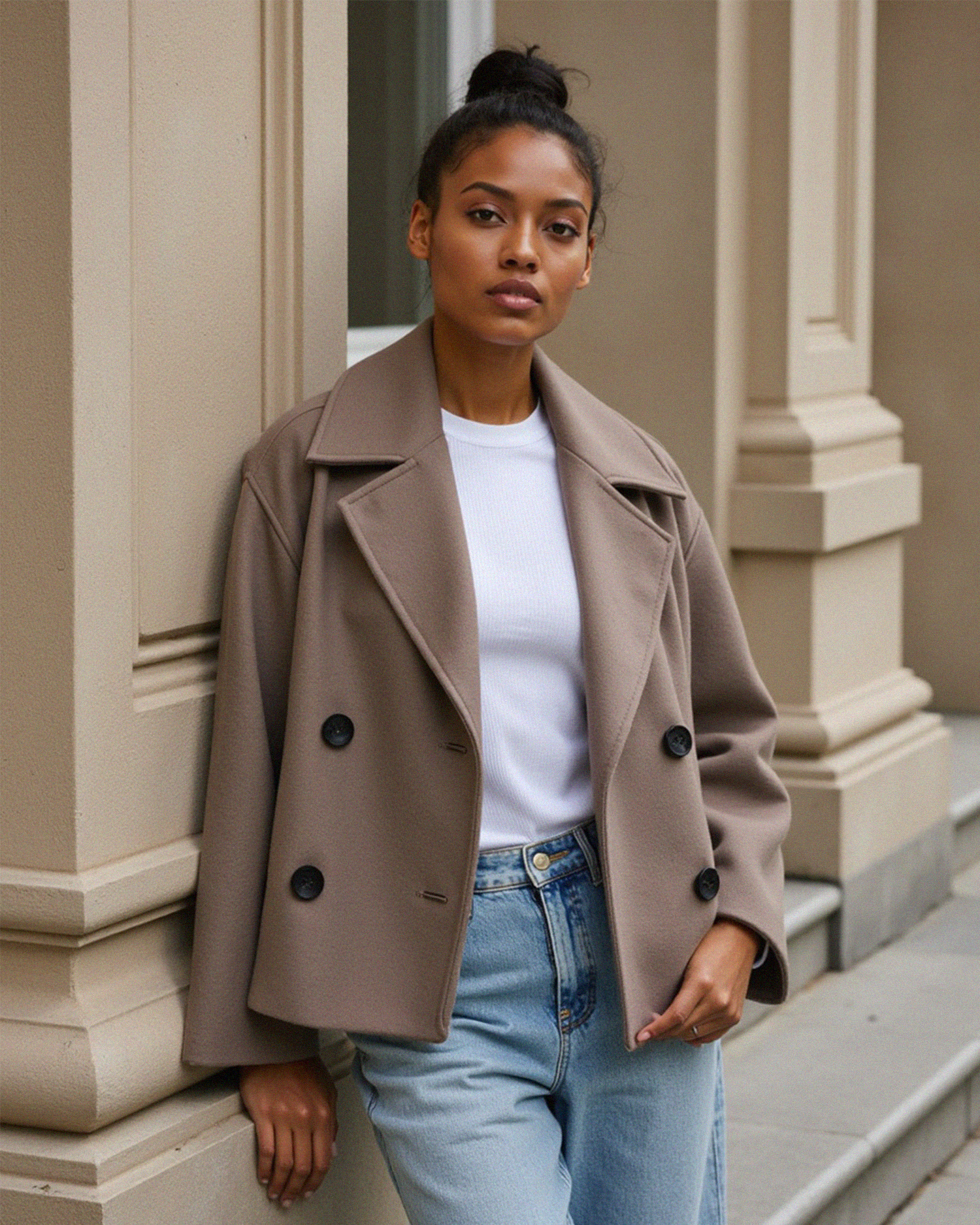 Old Aura | Women’s Structured Short Jacket with Double Button Front