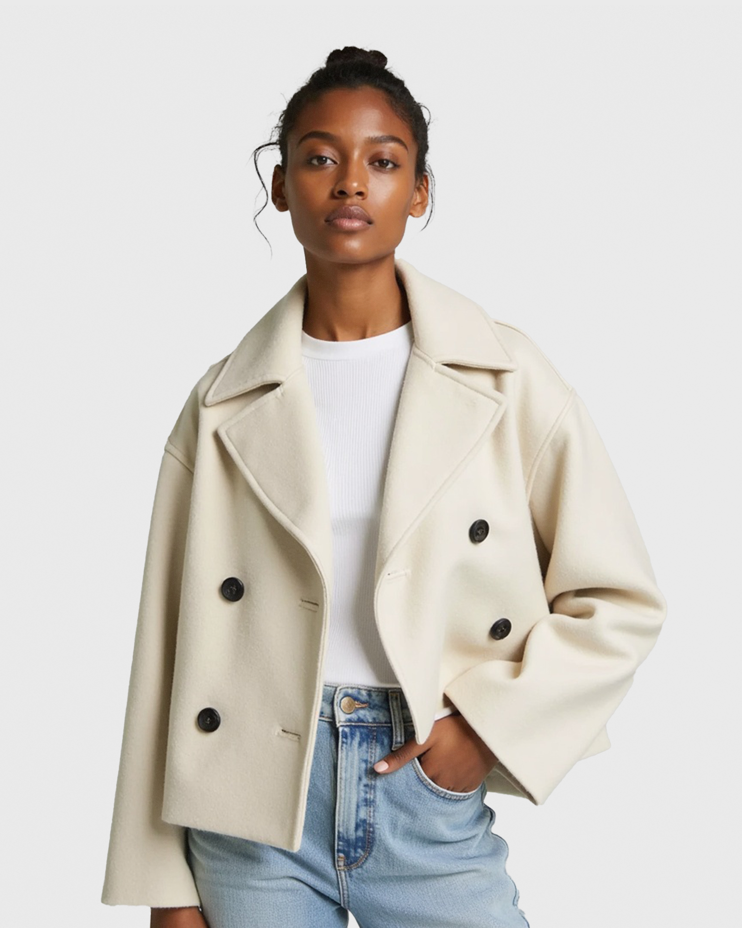 Old Aura | Women’s Structured Short Jacket with Double Button Front