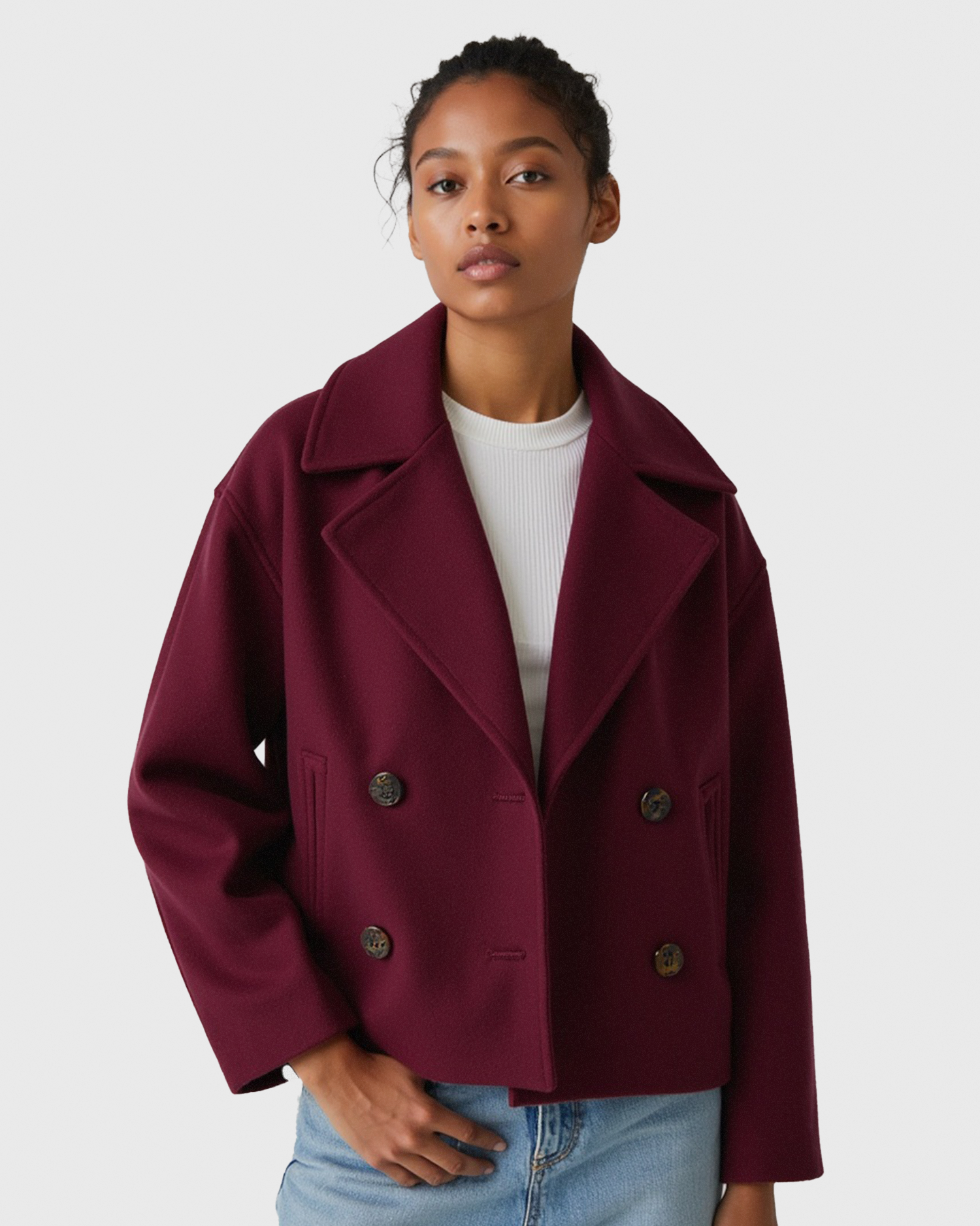 Old Aura | Women’s Structured Short Jacket with Double Button Front