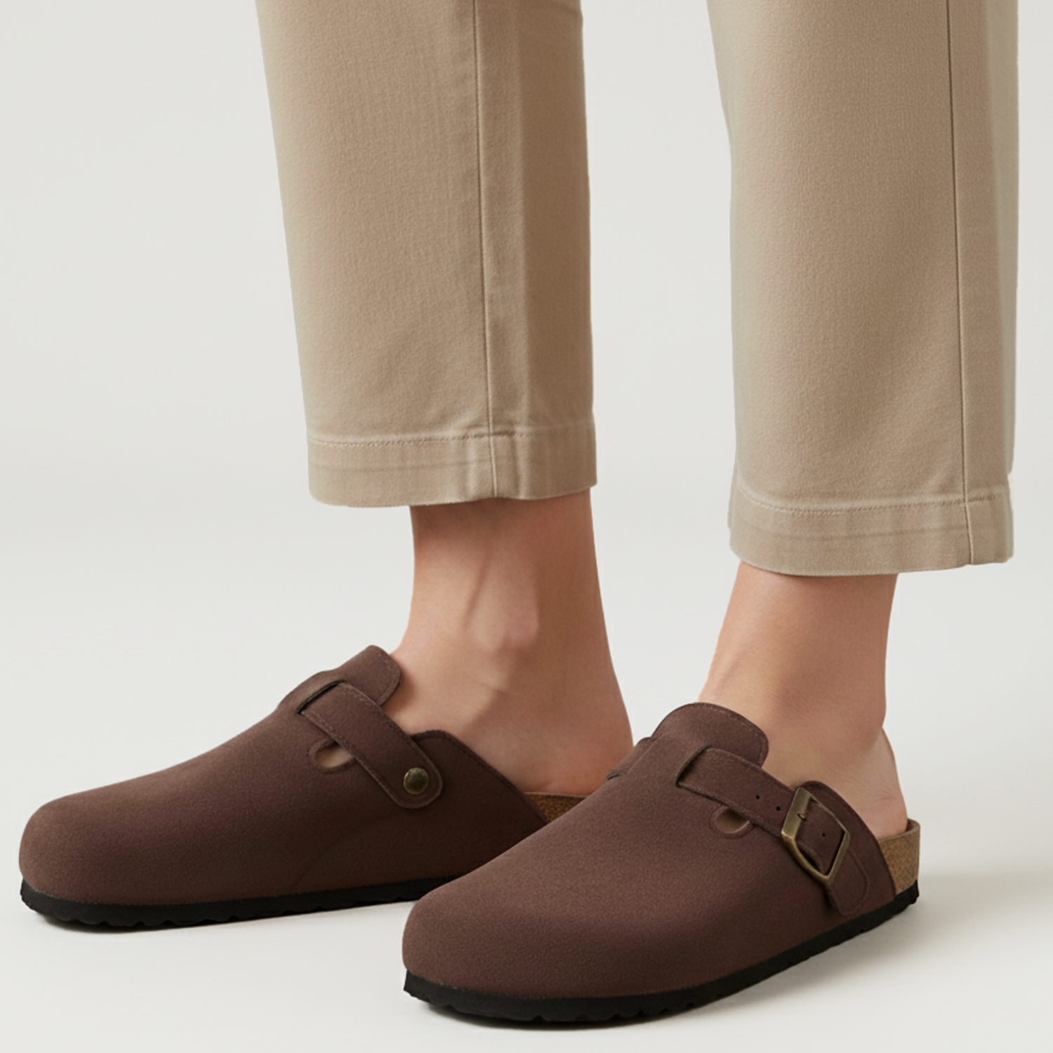 Old Aura | Women’s Suede Cork Slippers with Adjustable Straps