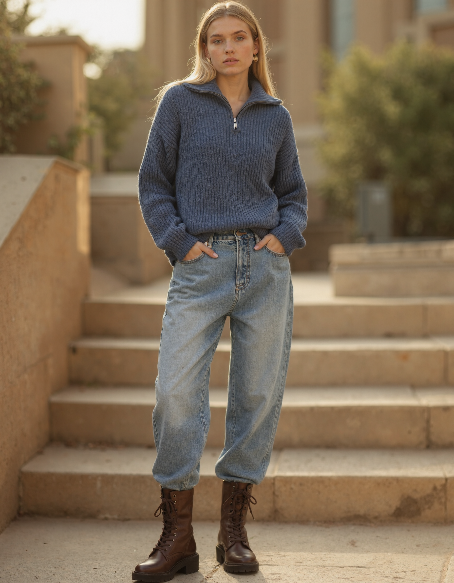 Old Aura | Women’s Half-Zip Knit Sweater with Long Sleeves