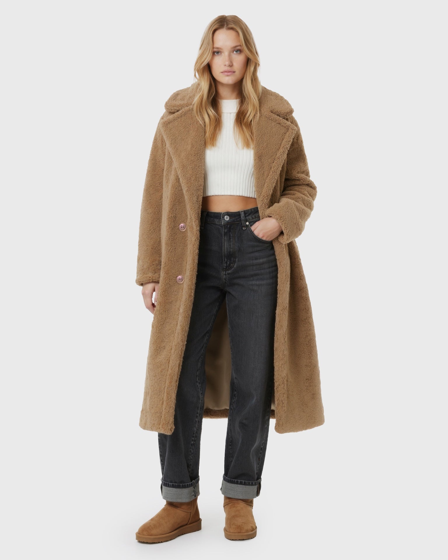 Old Aura | Women’s Long Teddy Coat with Straight Silhouette
