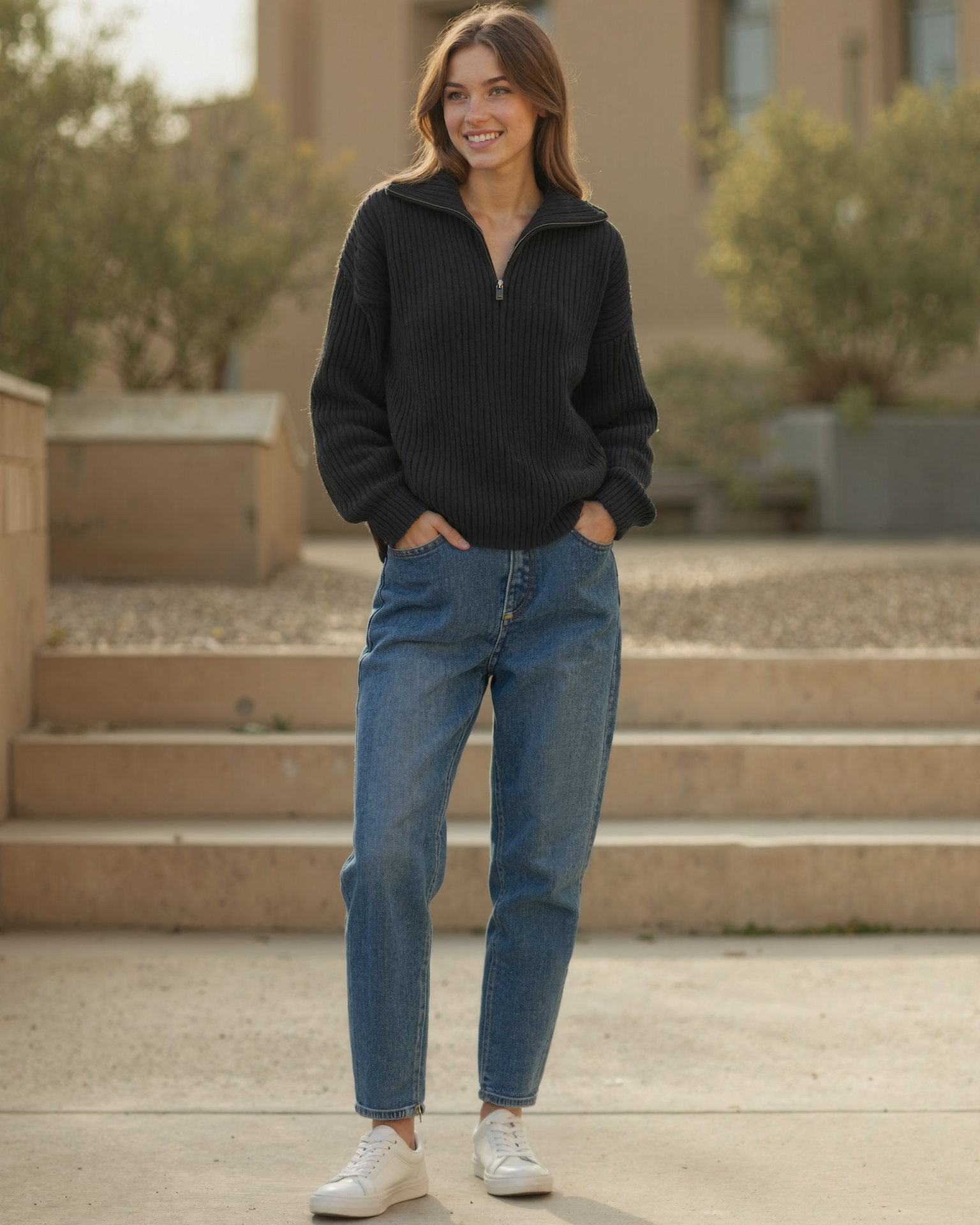 Old Aura | Women’s Half-Zip Knit Sweater with Long Sleeves