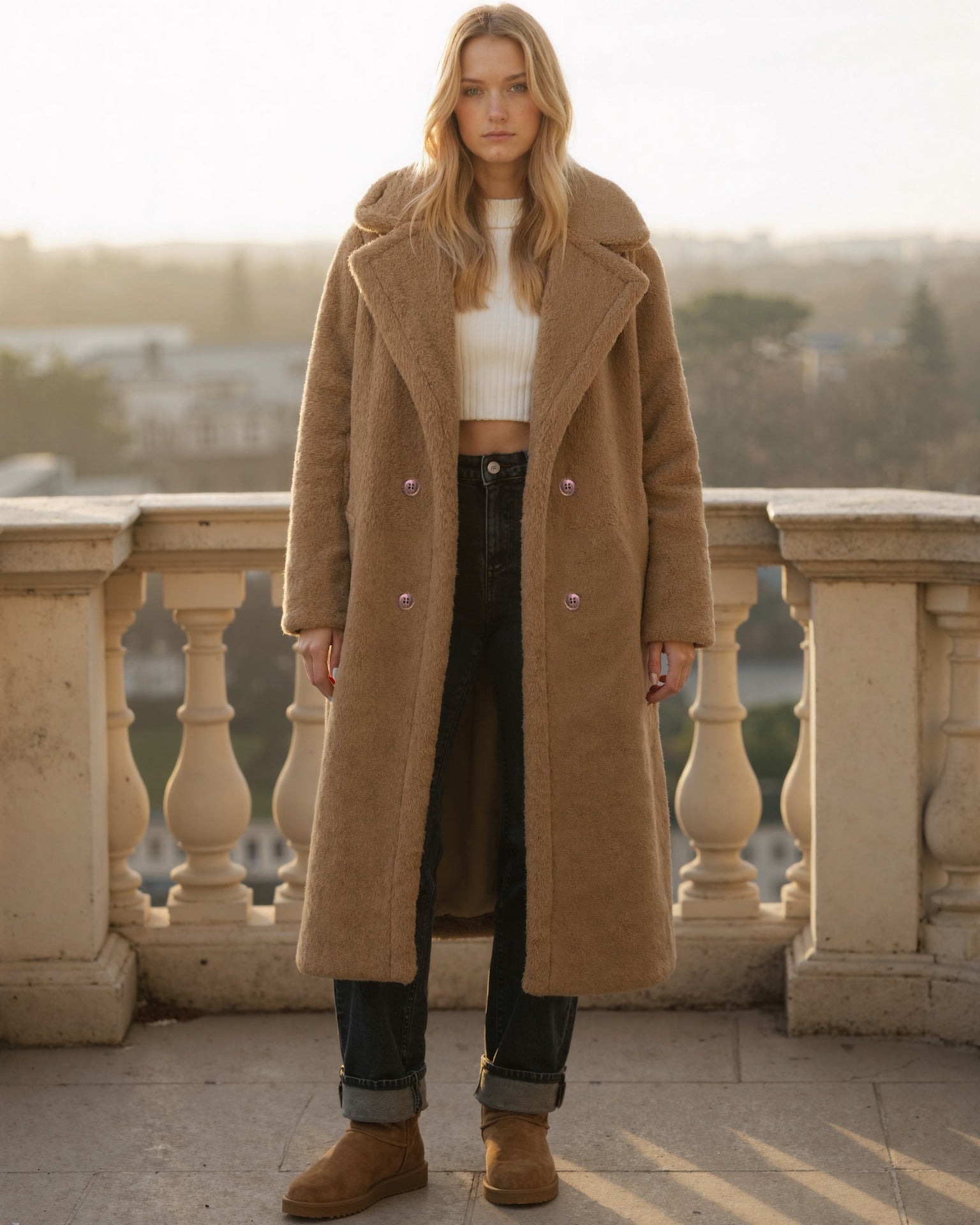 Old Aura | Women’s Long Teddy Coat with Straight Silhouette