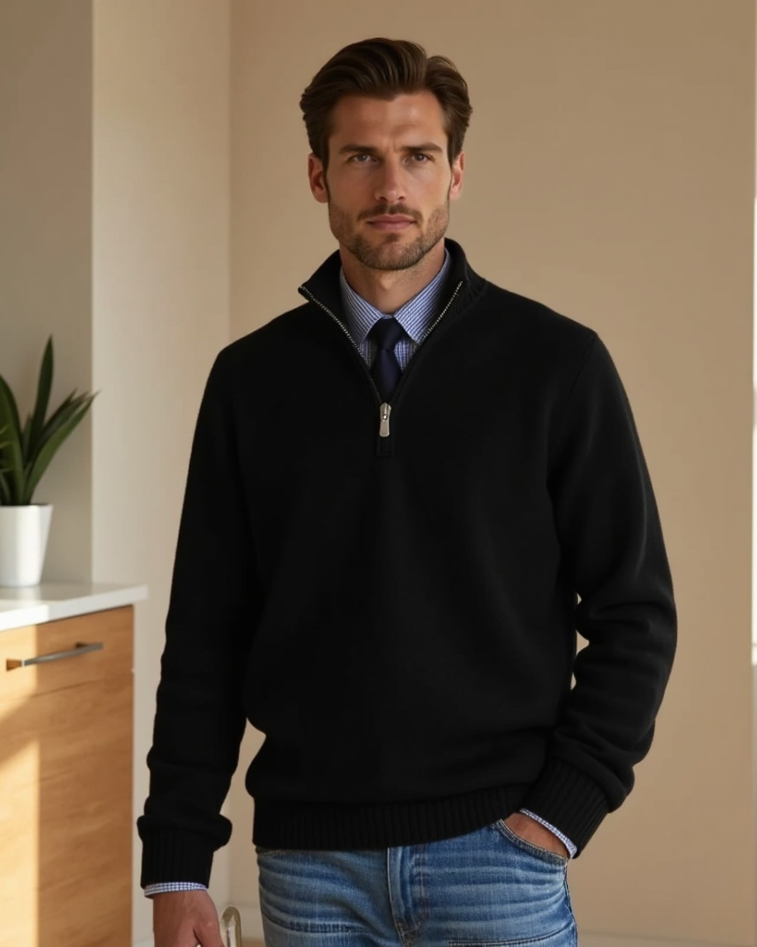 Old Aura | Men’s Half-Zip Sweater with Modern Zipper Accent