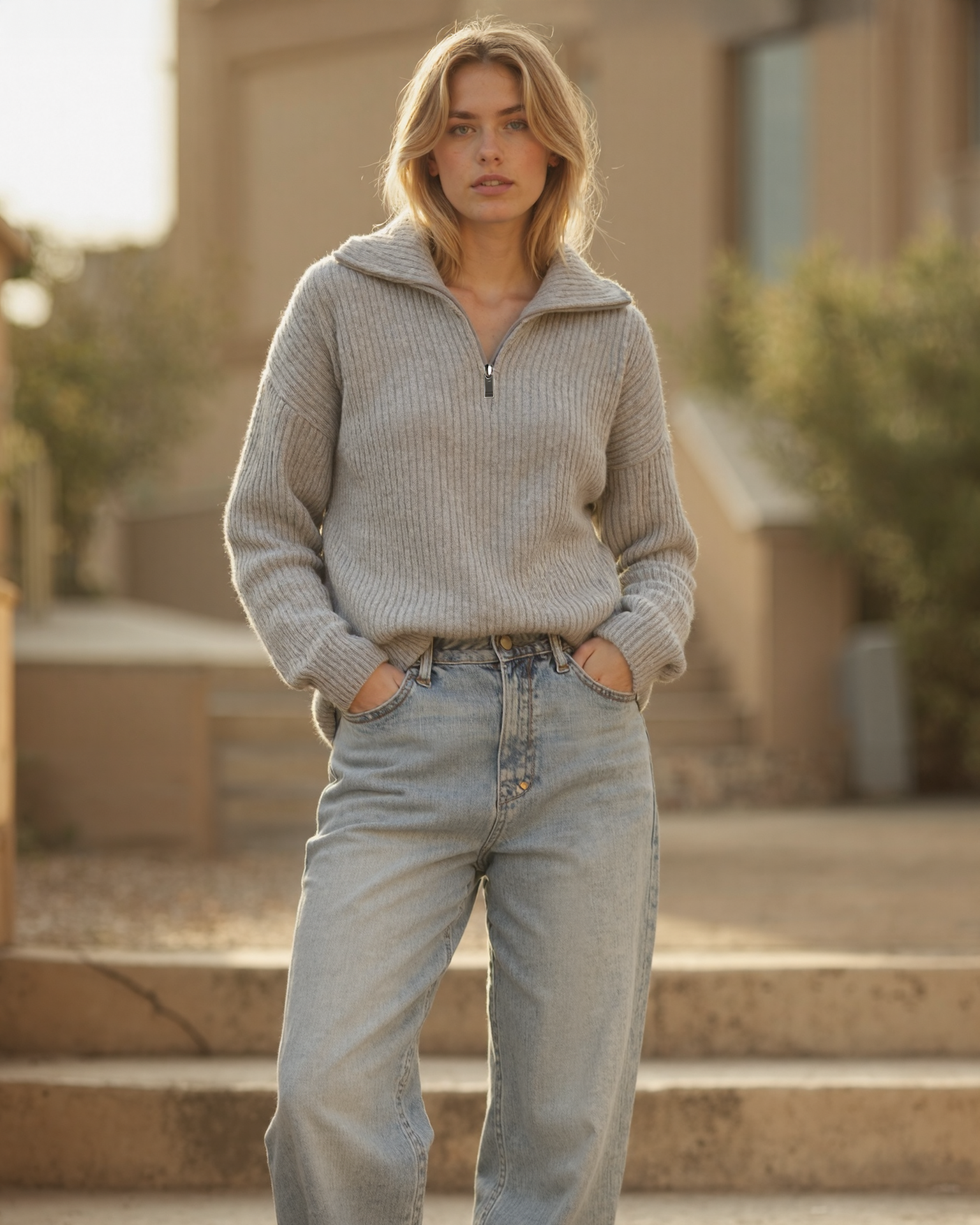 Old Aura | Women’s Half-Zip Knit Sweater with Long Sleeves