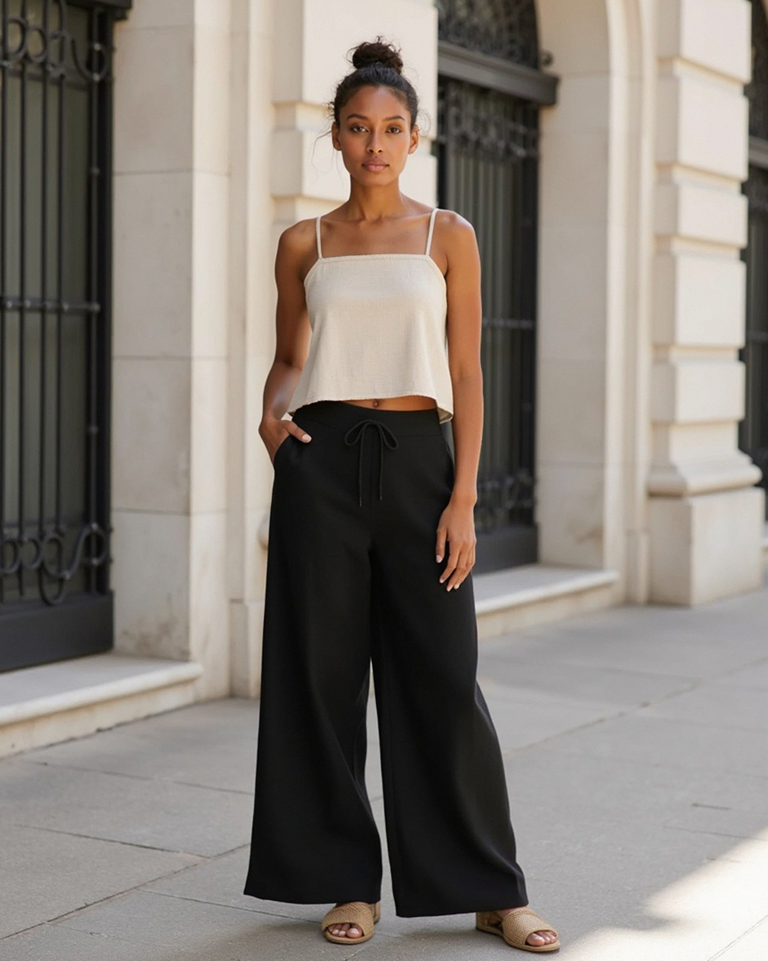 Old Aura | Women’s Linen Blend Loose Trousers with Elastic Waistband