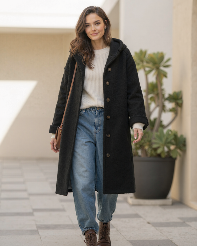 Old Aura | Women’s Hooded Thick Winter Coat with Button Closure