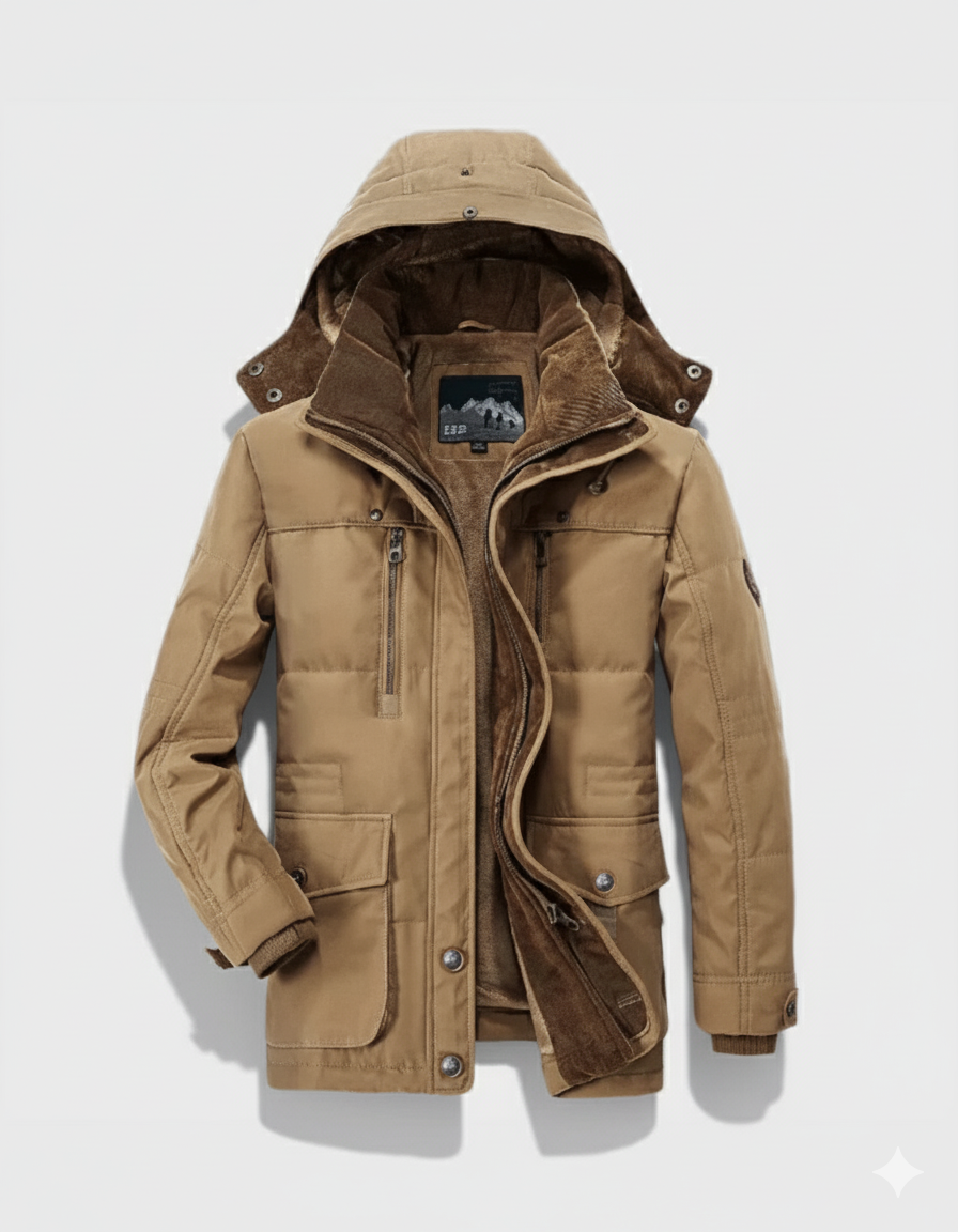 Old Aura | Men’s Thick Winter Coat with Hood and Deep Pockets