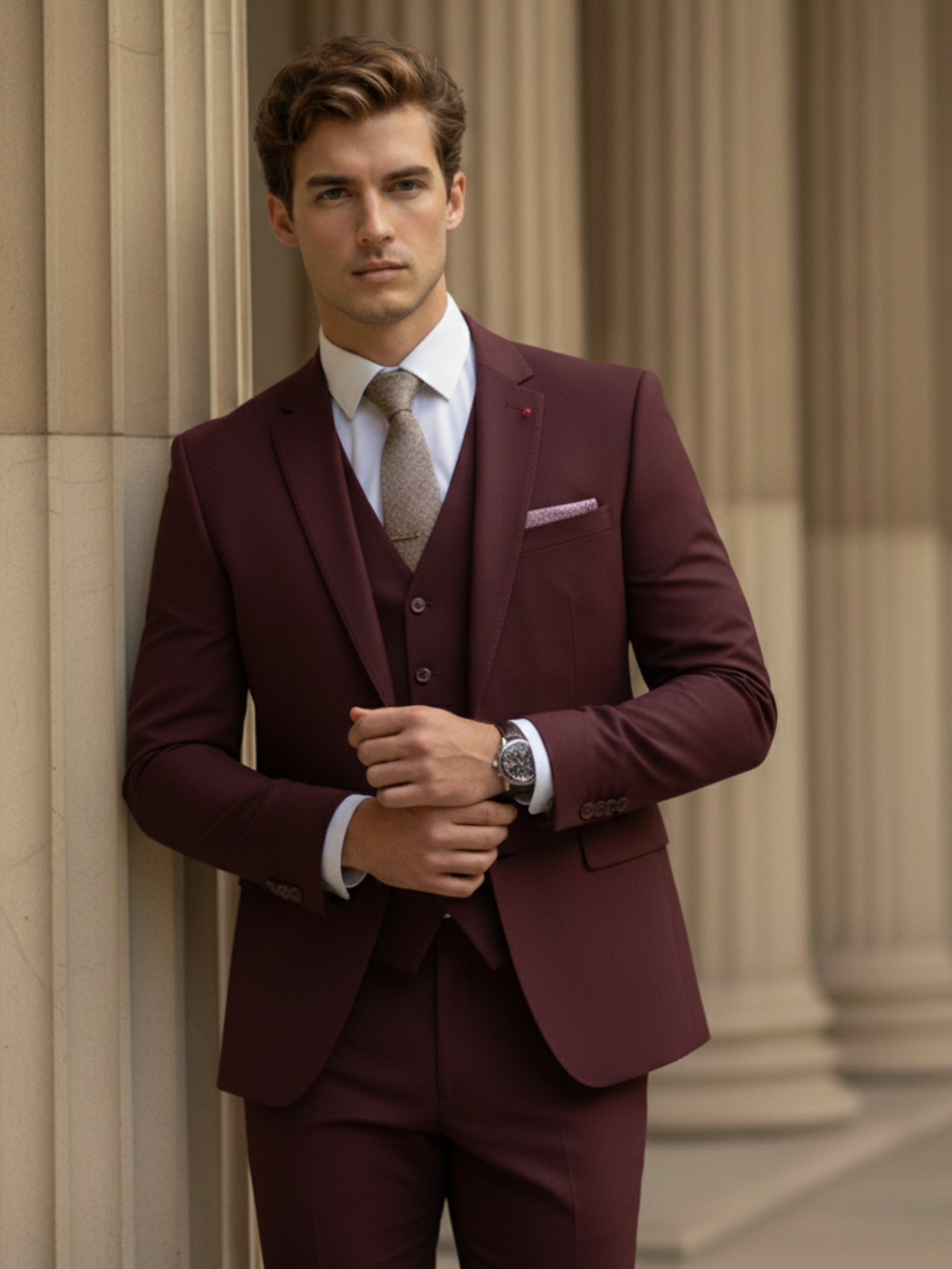 Old Aura | Men’s Modern-Cut Three-Piece Suit with Jacket, Vest and Trousers
