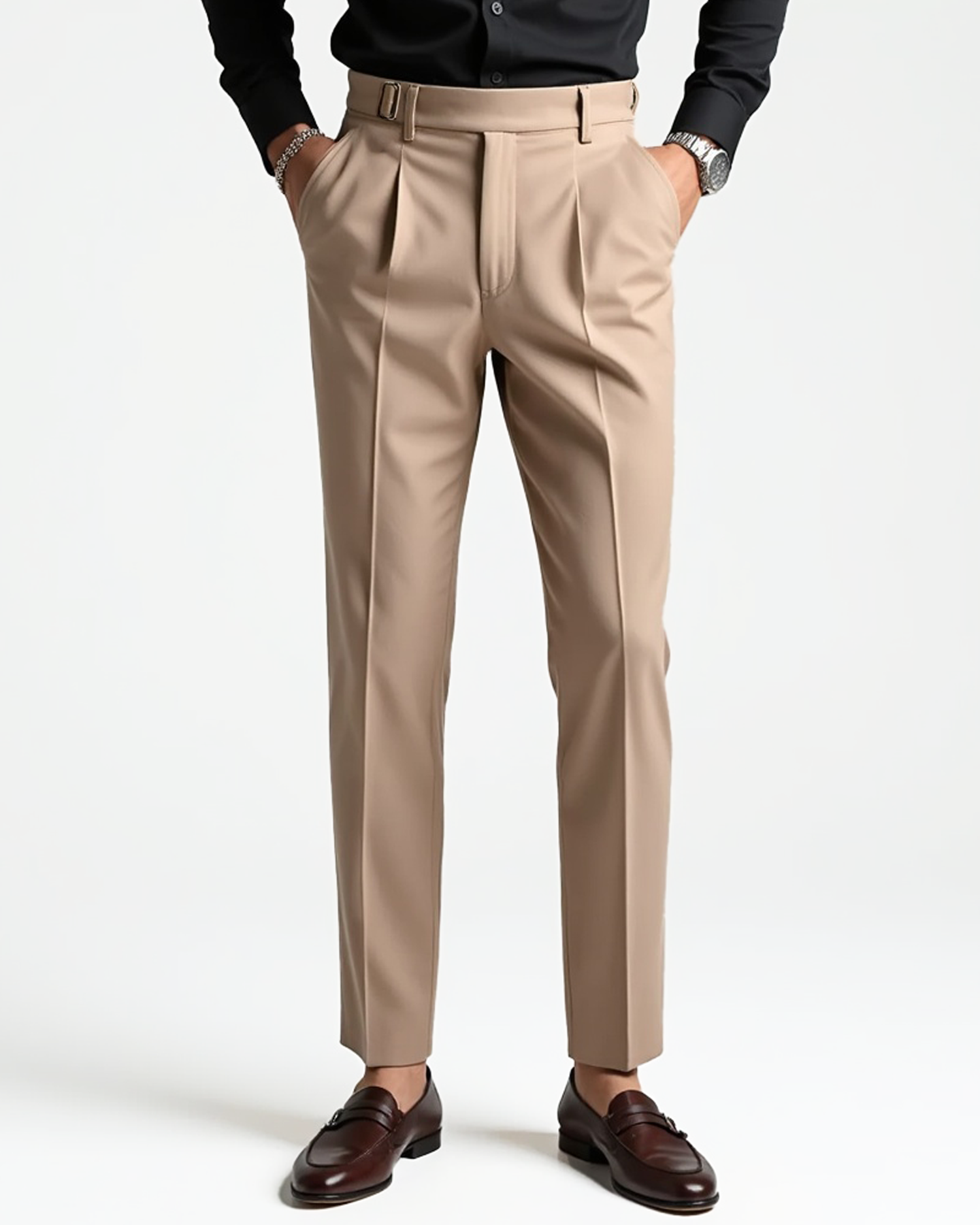 Old Aura | Men’s Pleated Front Dress Trousers with Belt Loops