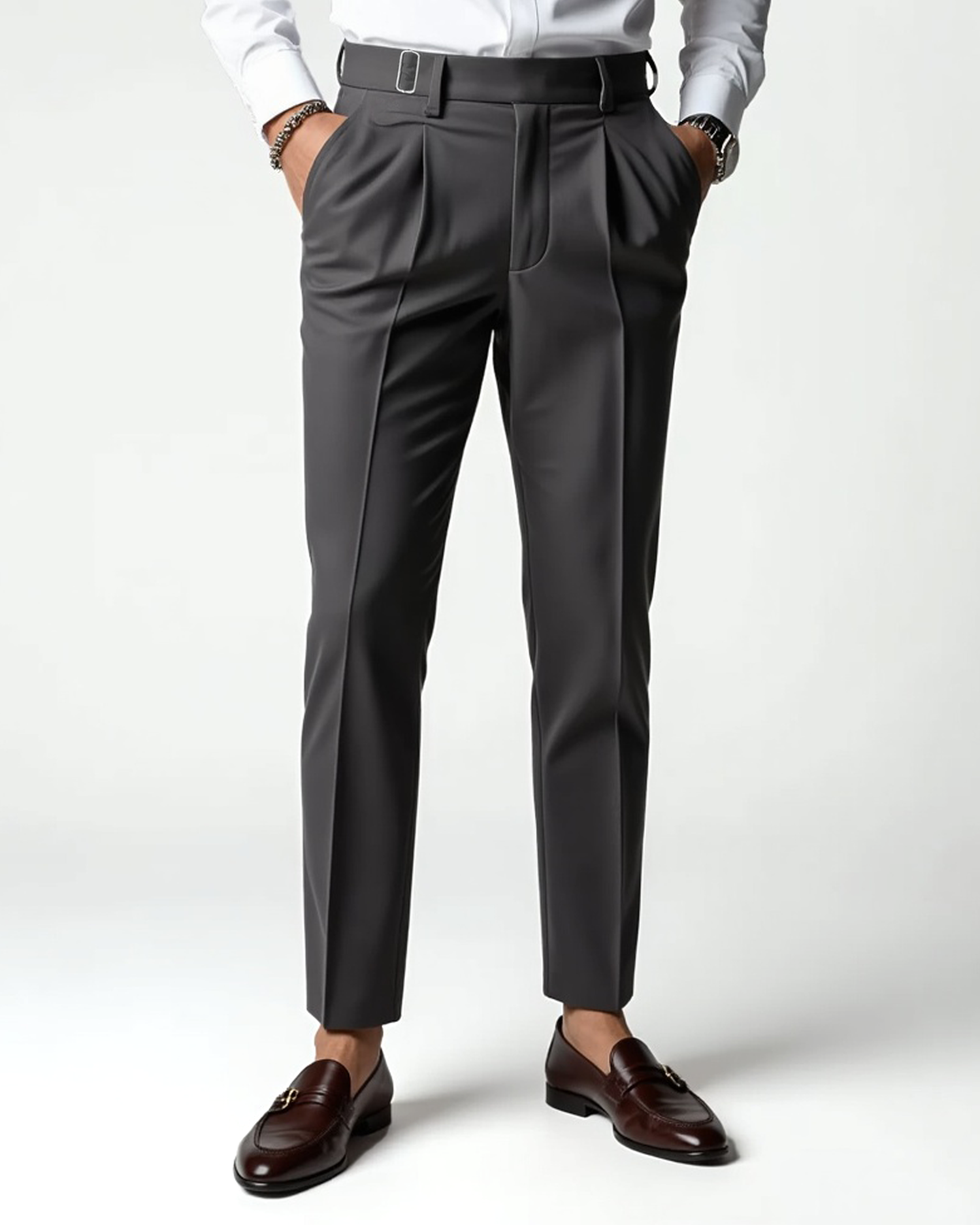 Old Aura | Men’s Pleated Front Dress Trousers with Belt Loops