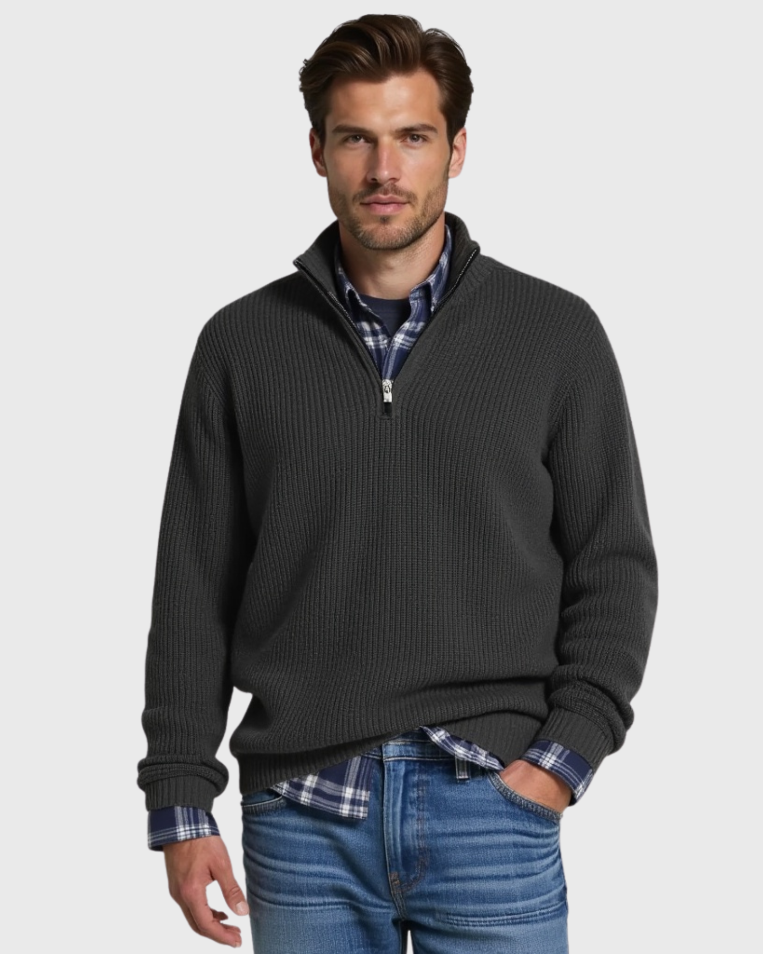 Old Aura | Men’s Casual Fit Sweater with Zippered Collar