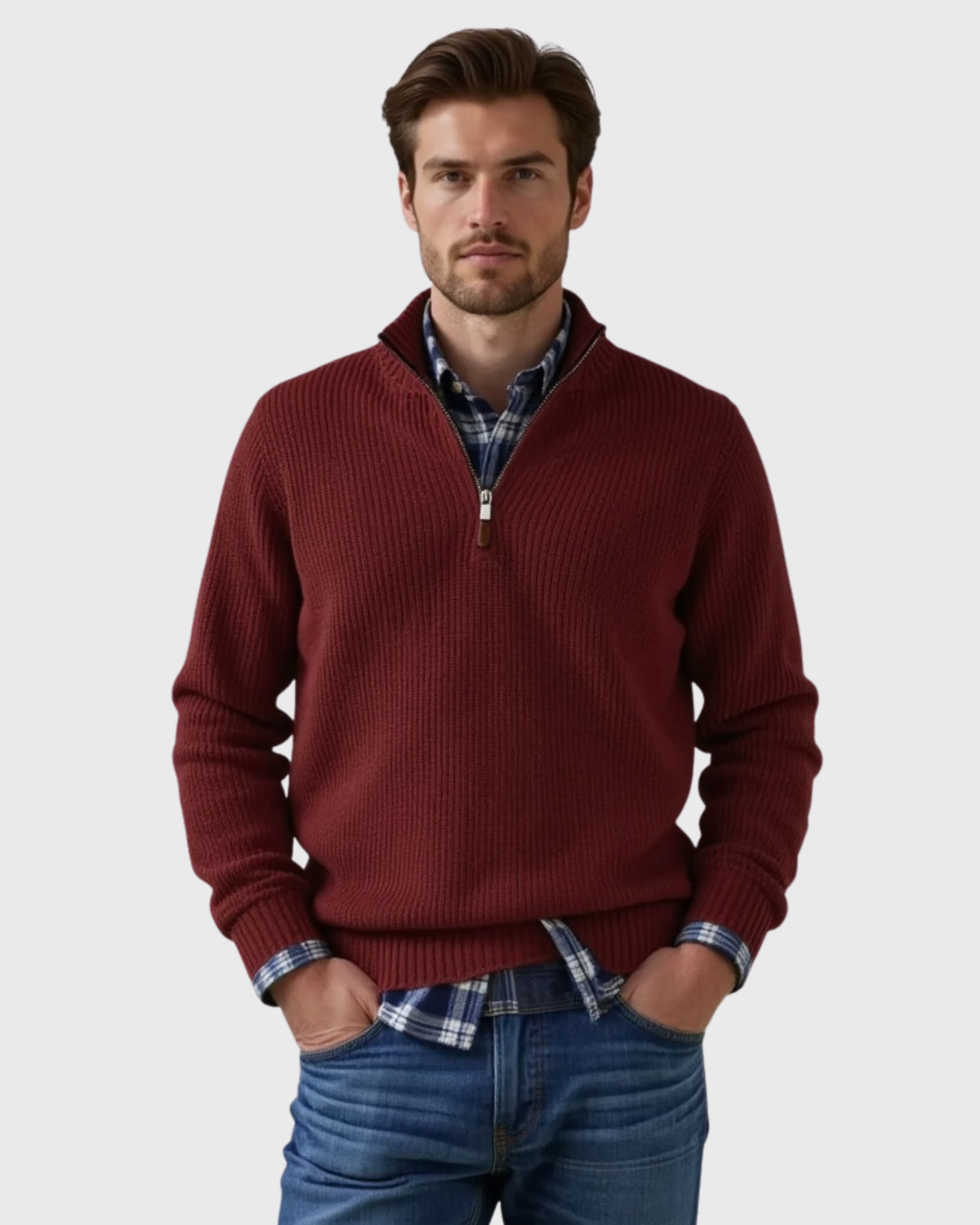 Old Aura | Men’s Casual Fit Sweater with Zippered Collar